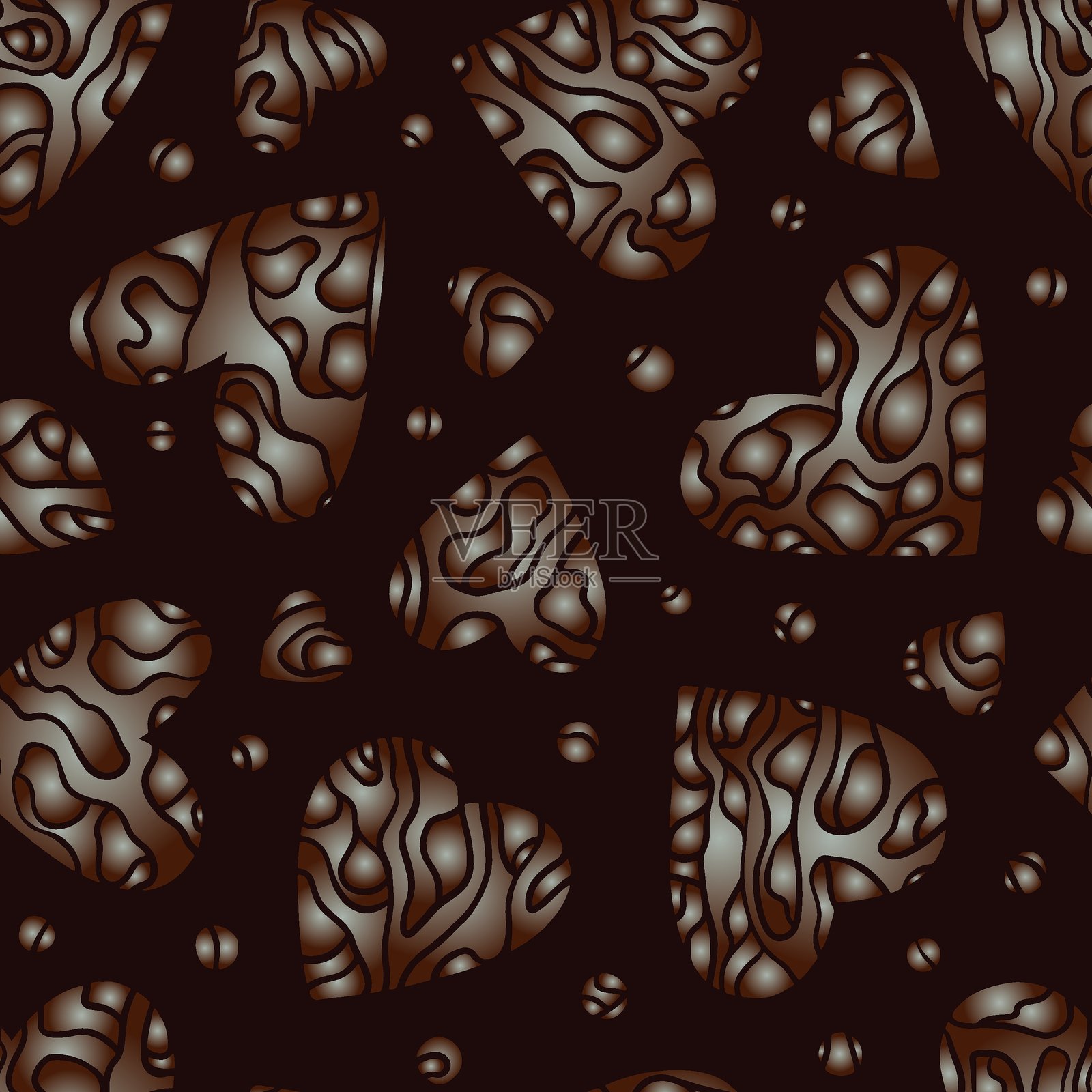 无缝巧克力图案与奶油渐变心形图案插画图片素材