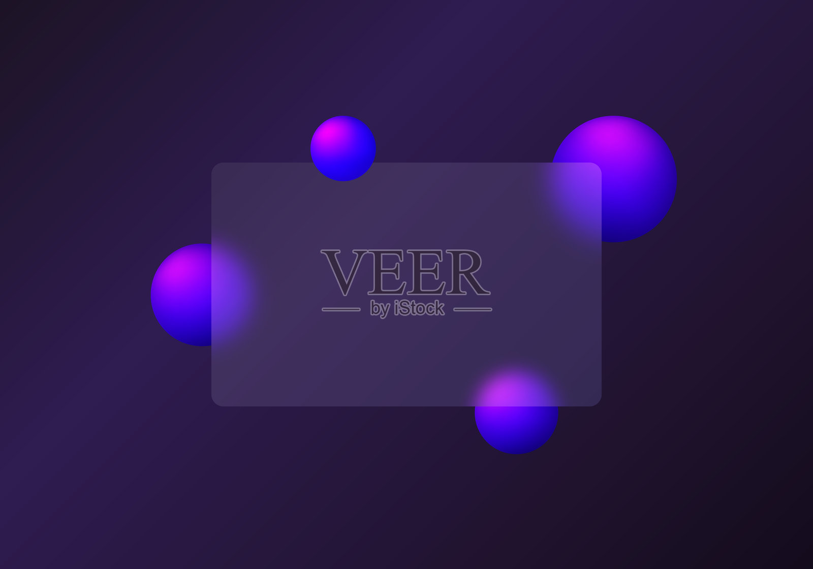 透明材料隔断与发光的悬浮球体在黑色背景上。网站的着陆页采用玻璃形态风格。插画图片素材