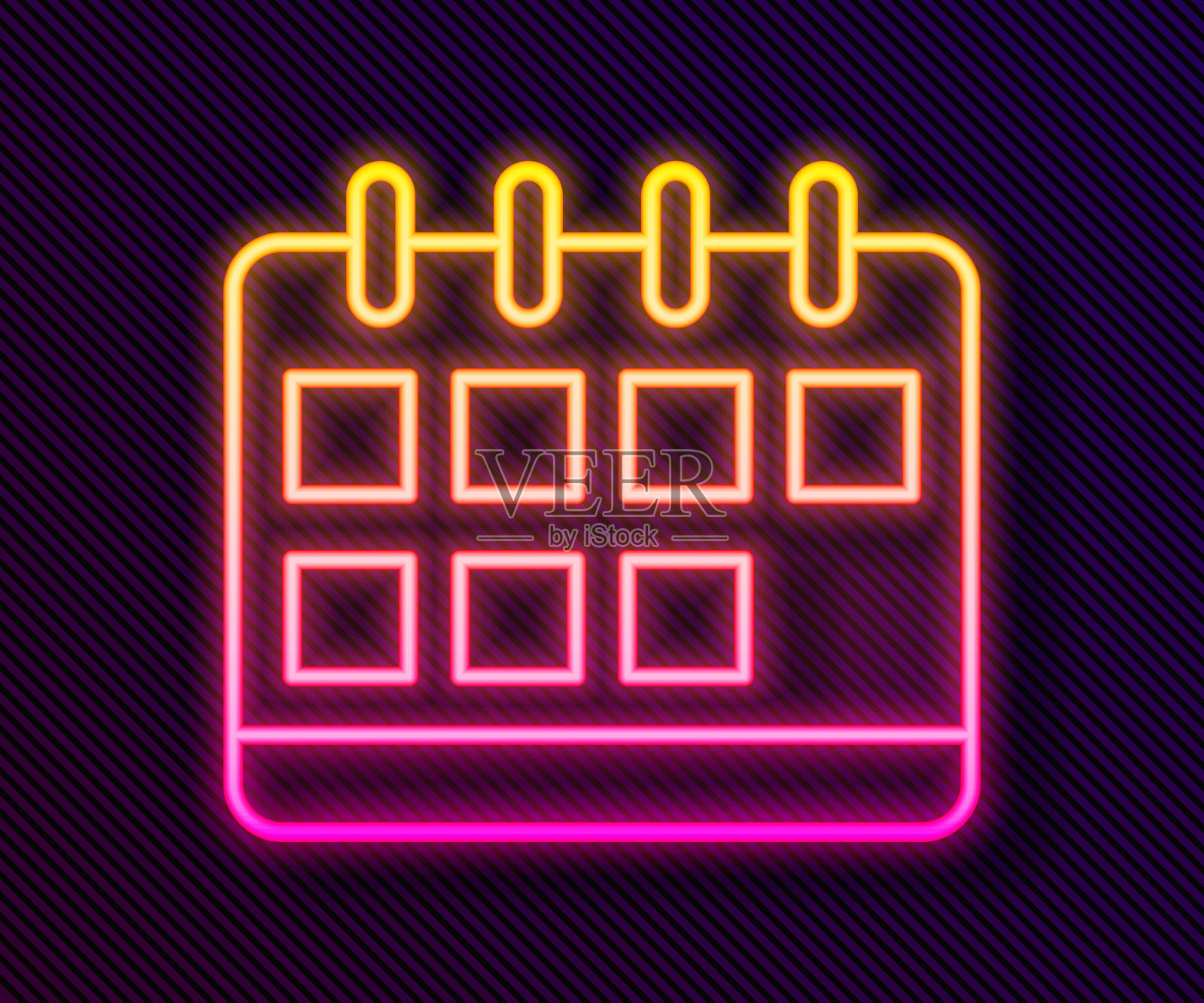 发光的霓虹线日历图标，背景为黑色。事件提醒符号。矢量图。插画图片素材