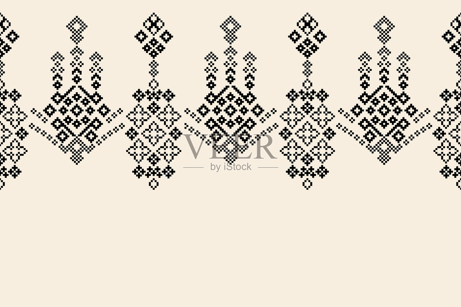 民族图案传统织物图案，伊卡特几何十字绣。伊卡特刺绣，民族东方，棕色像素标签背景。插画图片素材