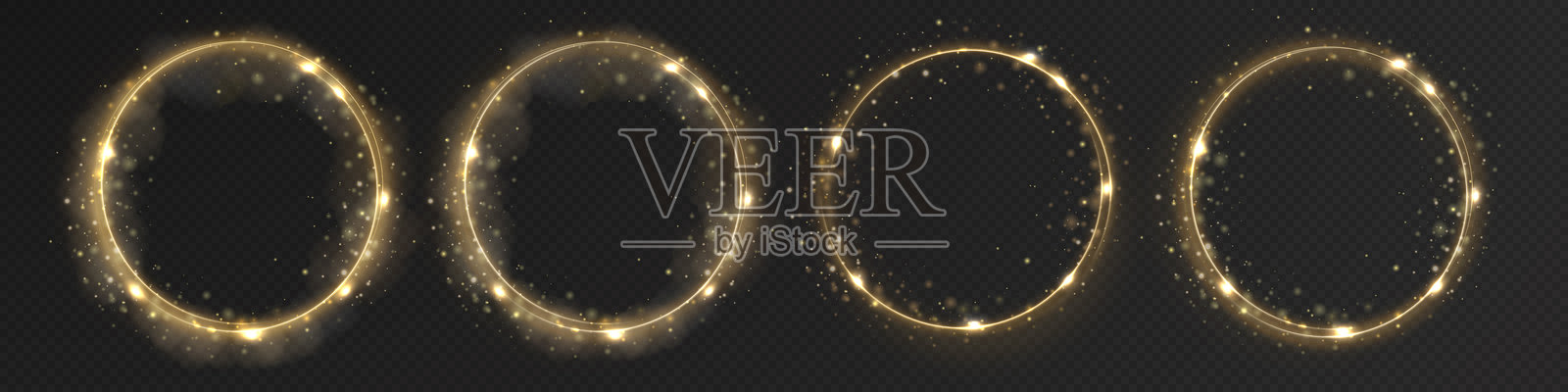 发光的金色戒指，伴随着旋转的霓虹光轨和发光的能量效果。高质量的矢量插图，展示了明亮的金色光环，形成了一种魔幻效果。插画图片素材