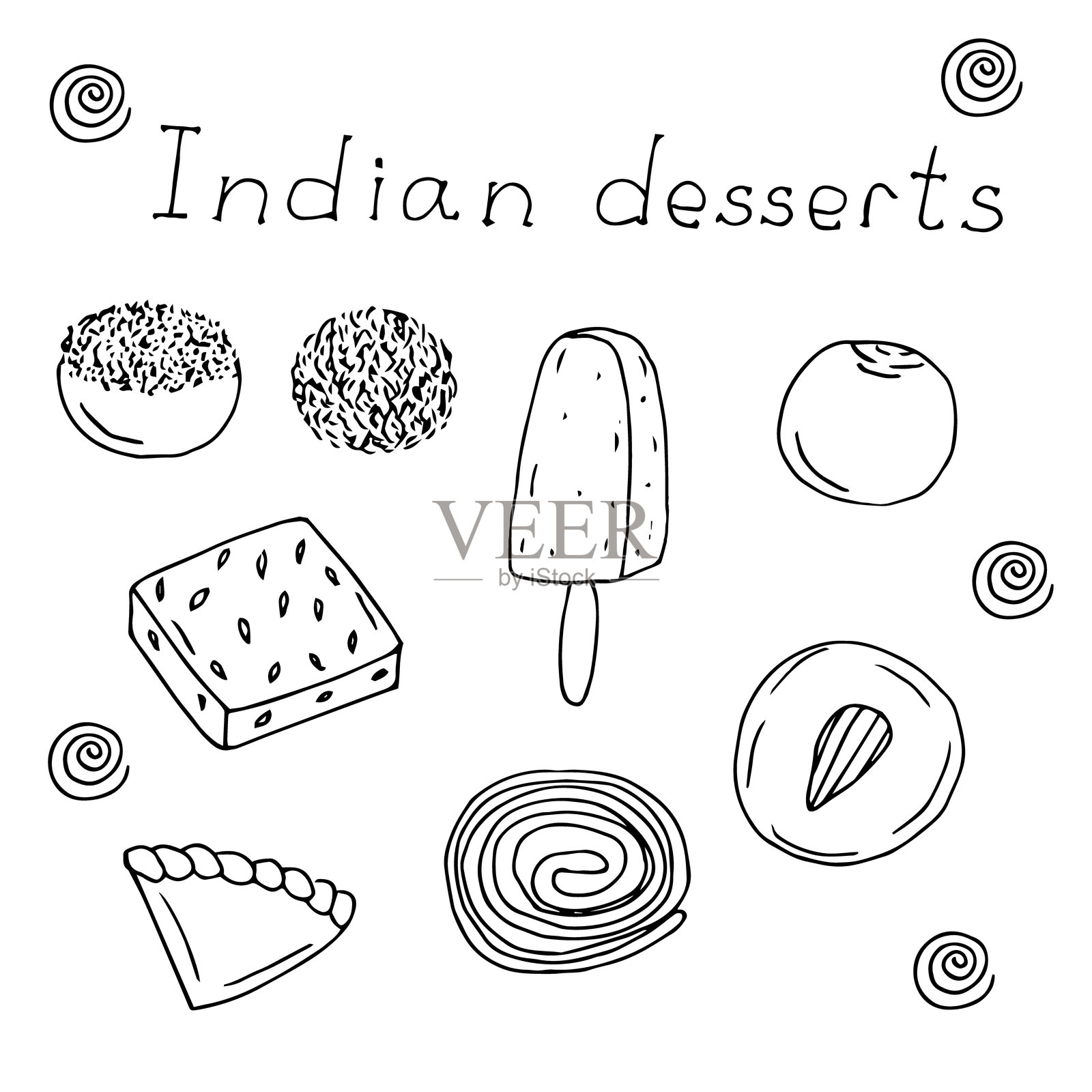 印度甜点涂鸦集，手绘，矢量插图插画图片素材