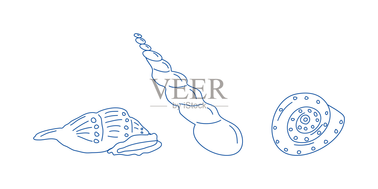 蓝色海洋元素涂鸦风格套装。插画图片素材