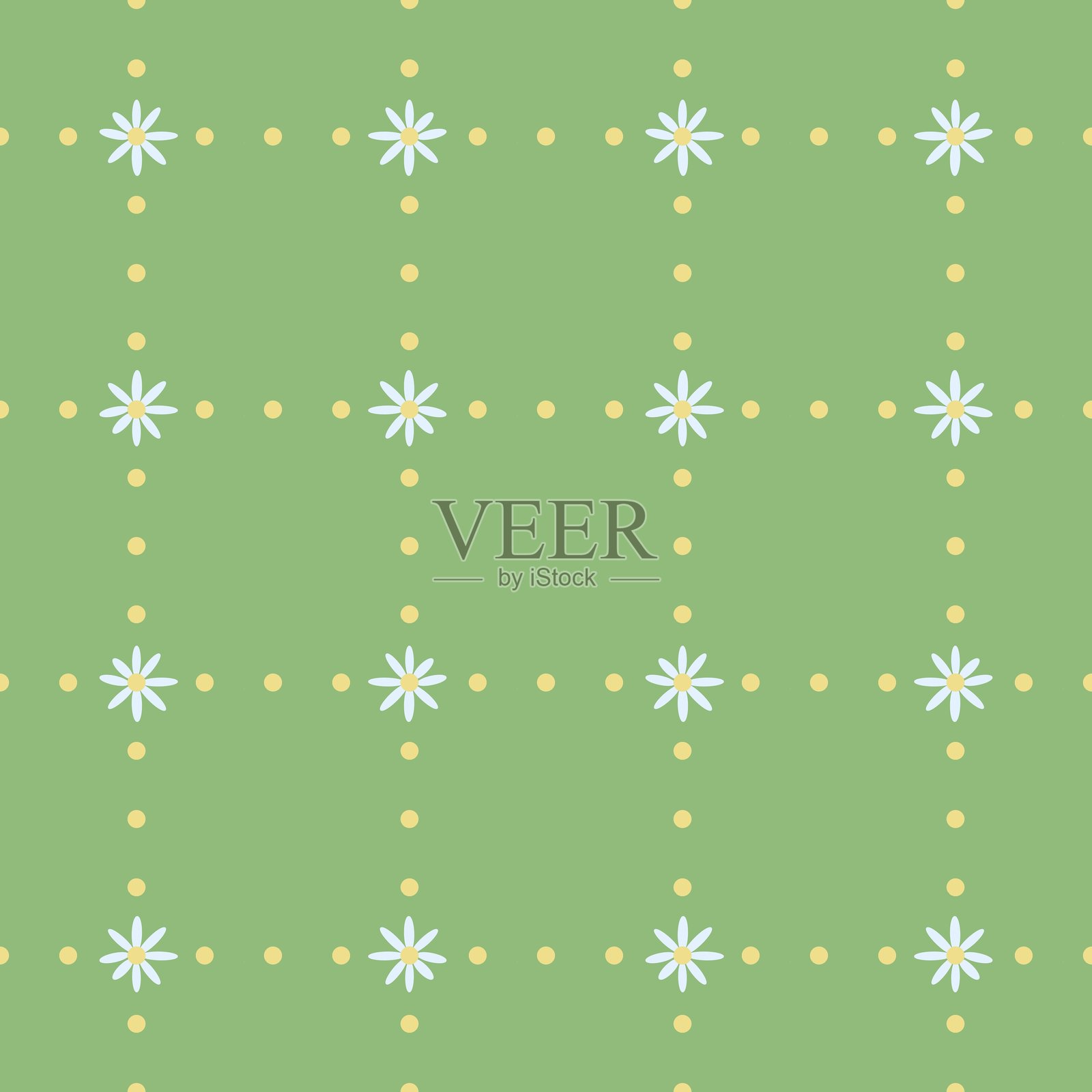 绿色网格无缝花卉图案插画图片素材