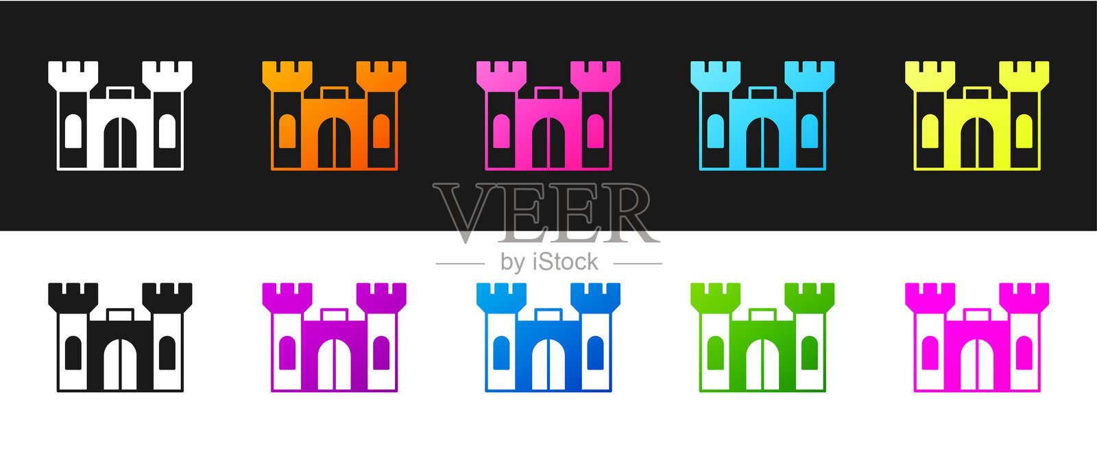 城堡图标，黑白背景。矢量图。插画图片素材