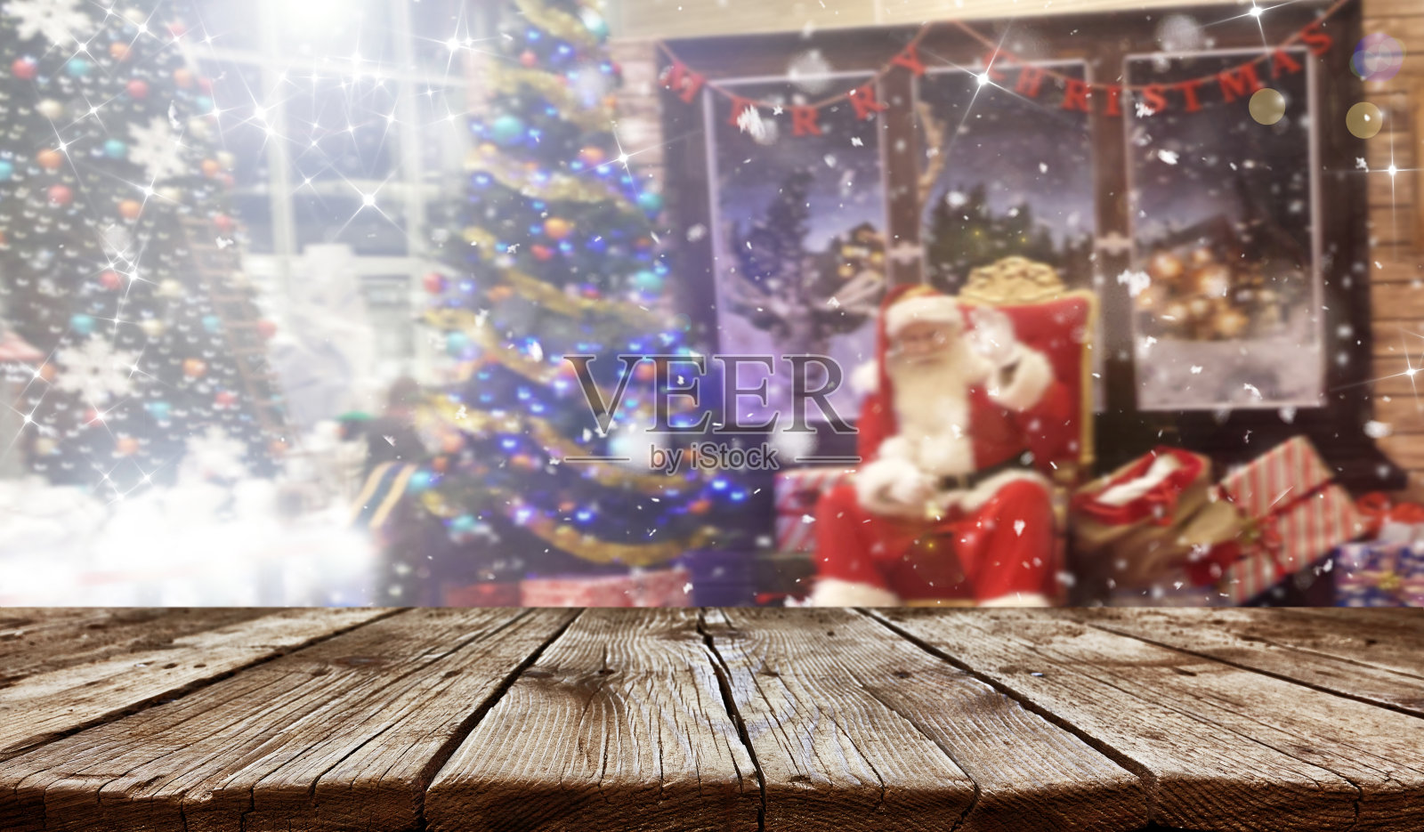 空的旧木桌背景 - 圣诞背景照片摄影图片