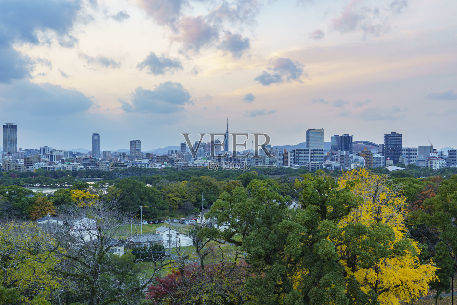 福冈市景的日落景观照片摄影图片