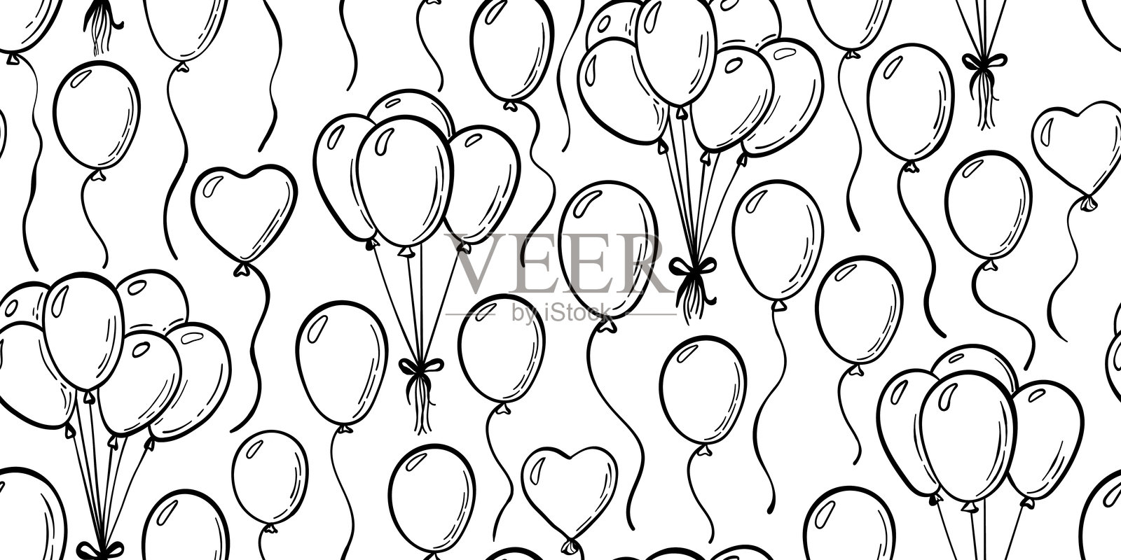 无缝图案手绘涂鸦卡通物品和生日派对符号。设计节日贺卡和婚礼邀请，母亲节快乐，生日，情人节和节日。插画图片素材