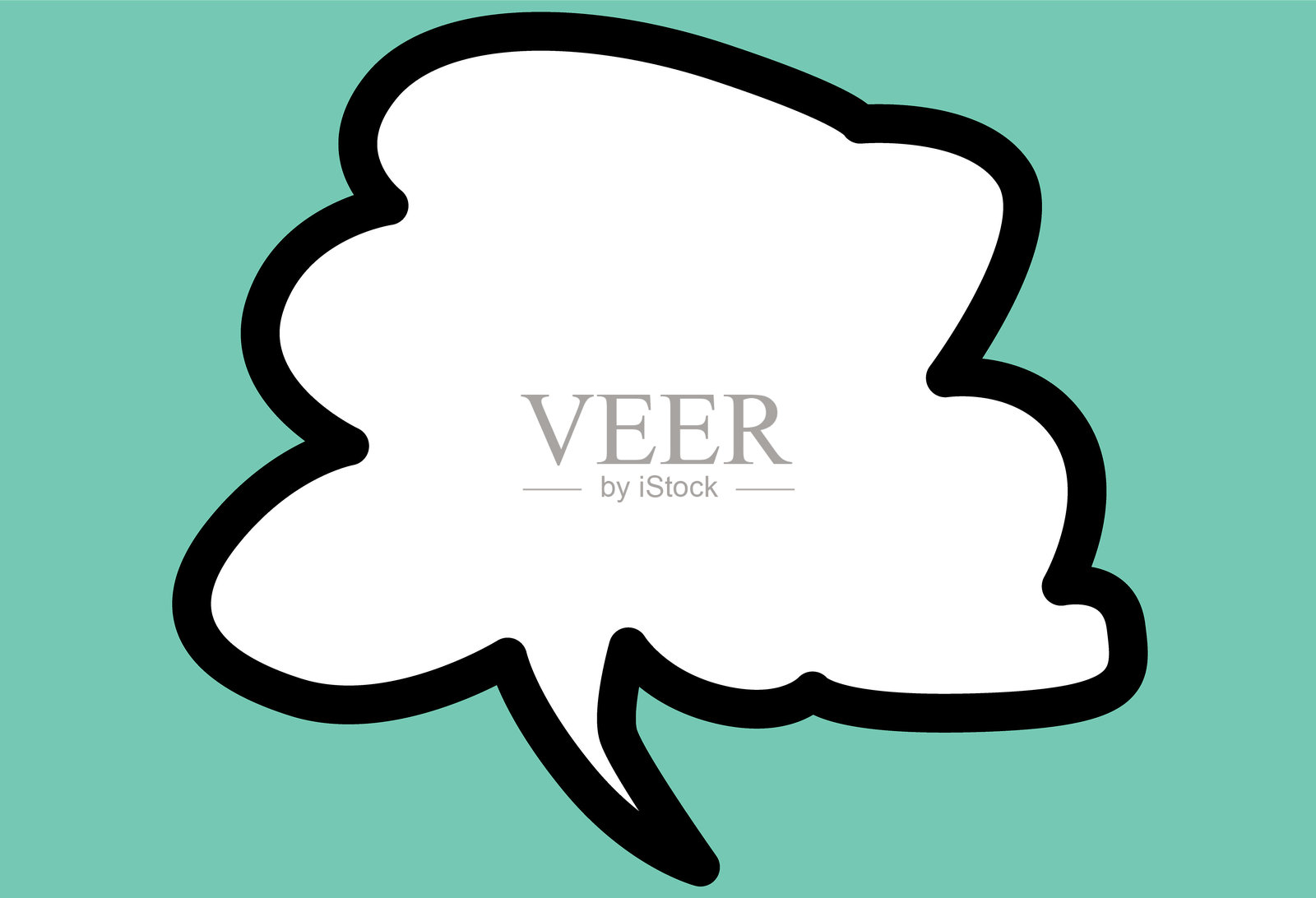 绿色背景上有厚实黑色轮廓的白色思维气泡插图插画图片素材