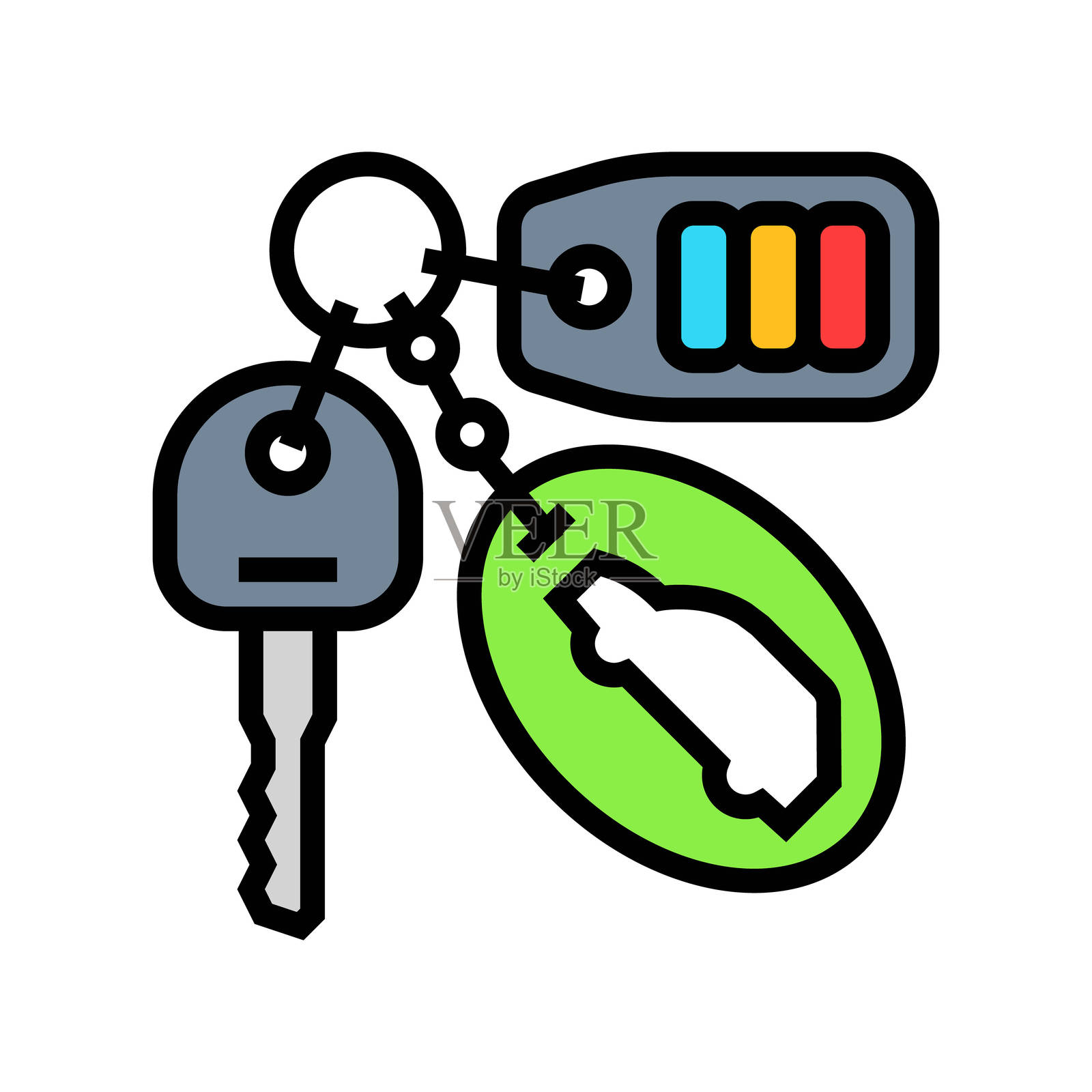 租车钥匙共享服务 彩色图标 矢量插图插画图片素材