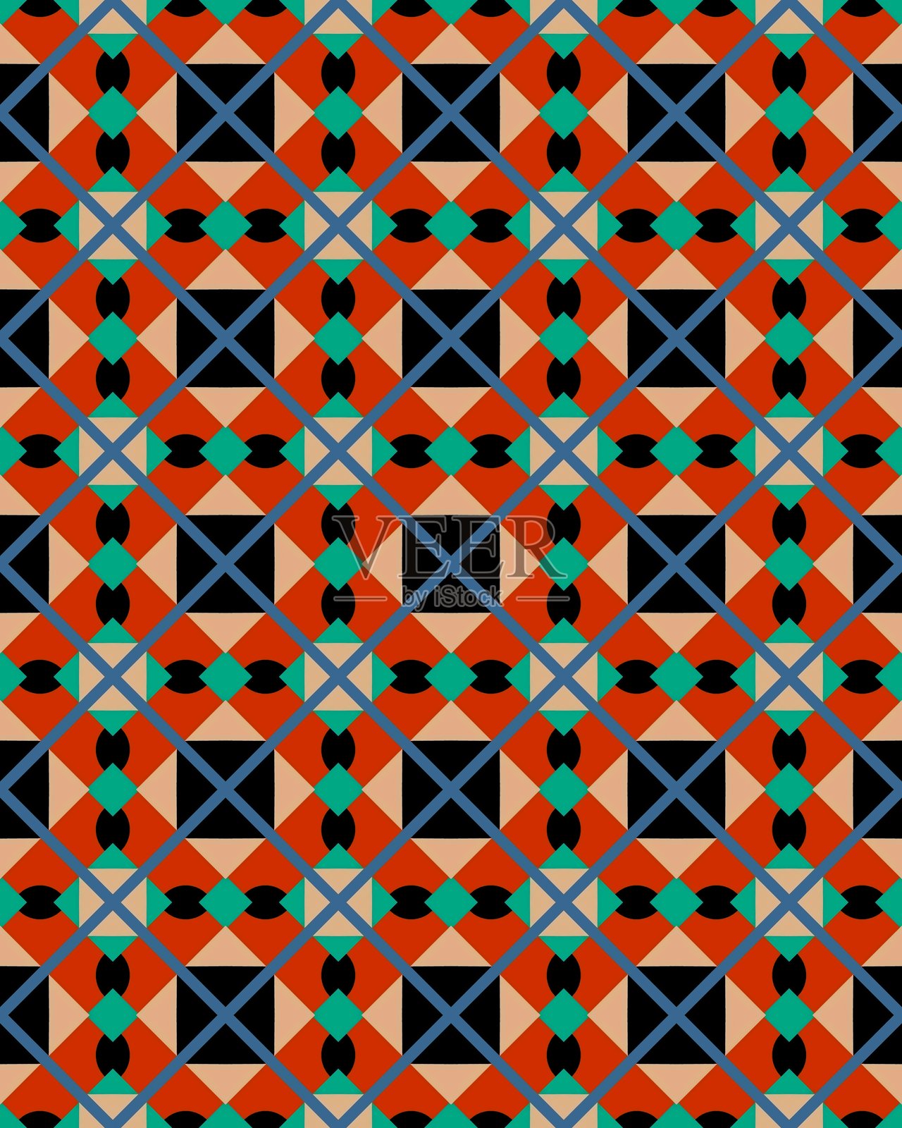 充满活力的几何形状形成重复的图案，展示出大胆的色彩和复杂的设计，适合现代装饰。插画图片素材