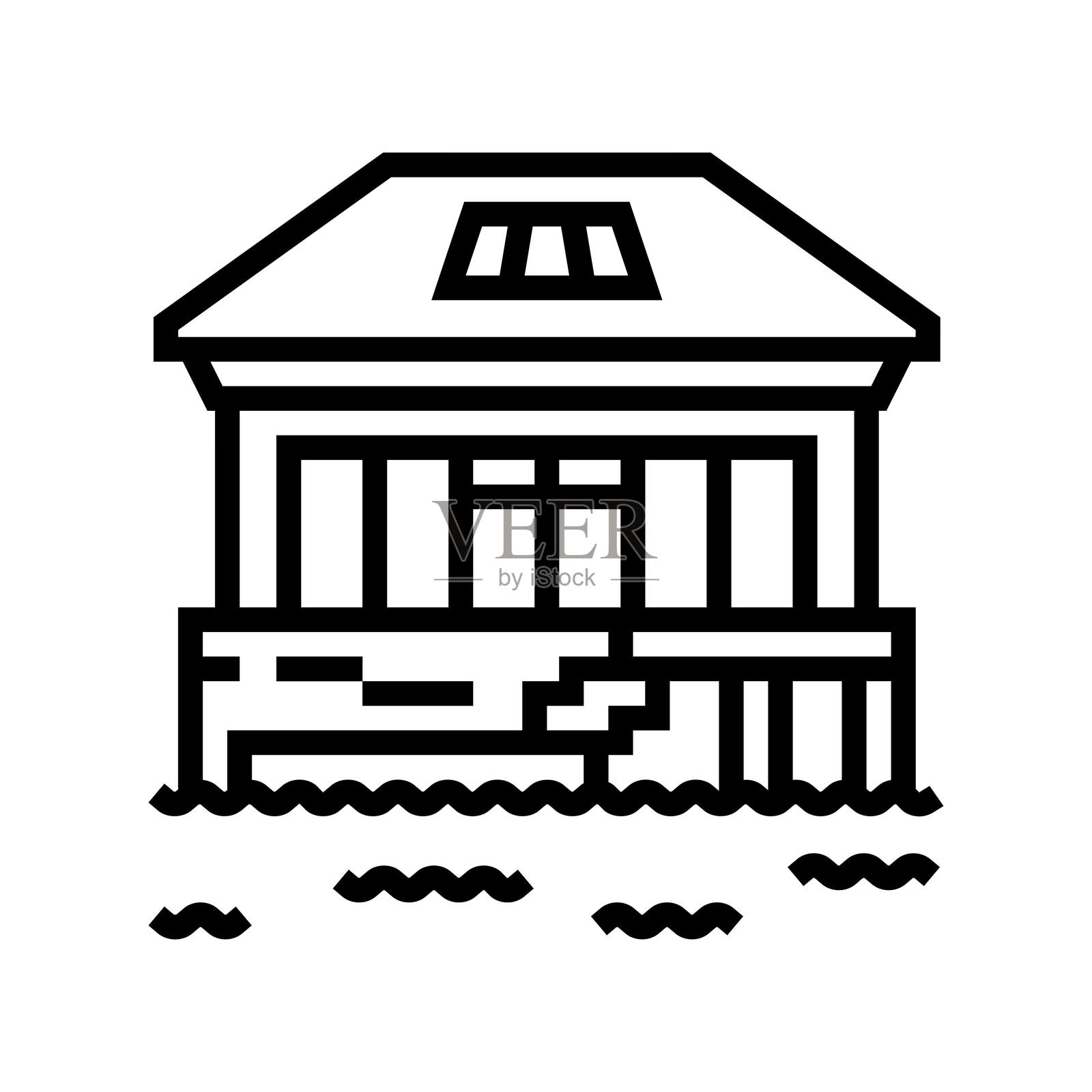 湖边小屋木质线条图标插图插画图片素材