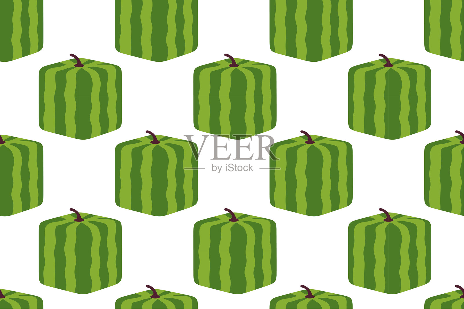 均匀排列在白色背景上的方形绿色西瓜的重复无缝图案插画图片素材