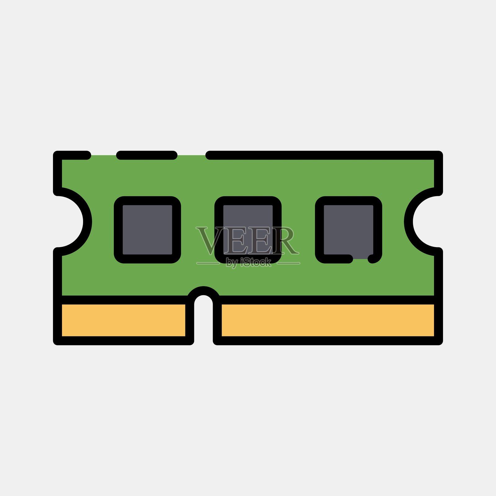 图标：内存条。计算机组件元素。填充线条风格的图标。插画图片素材