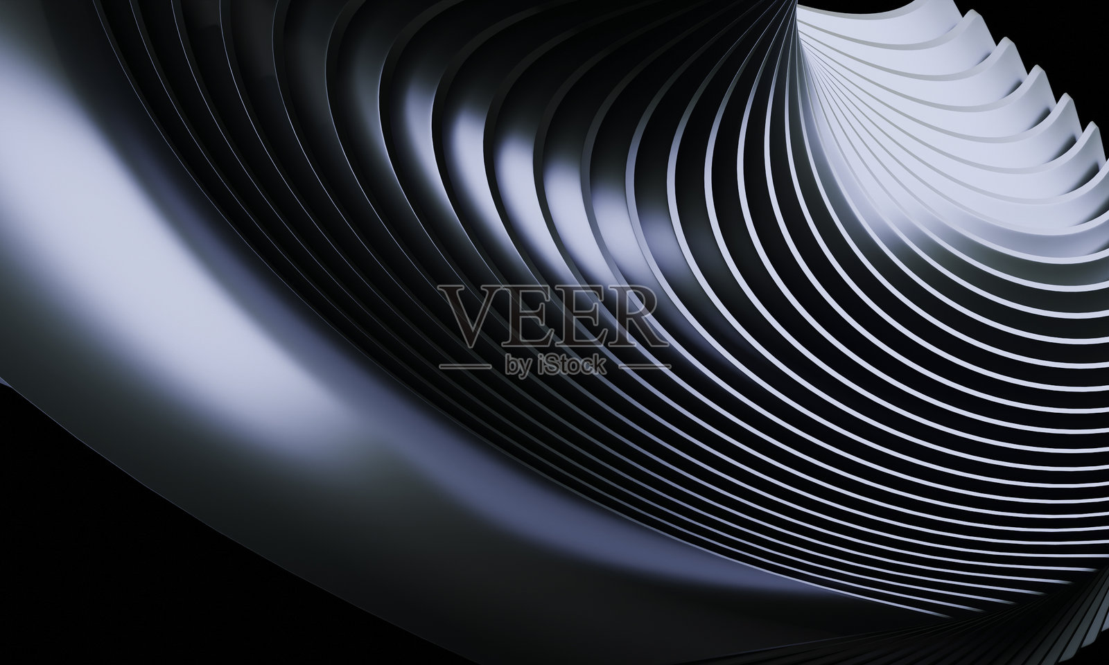 动态设计中的对称蓝色和银色曲线的3D渲染图照片摄影图片