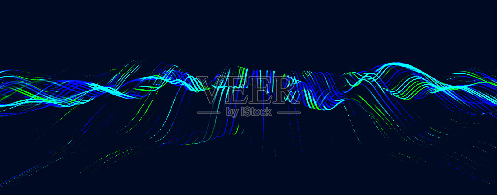 科技背景。抽象数字粒子波。未来感的抽象波动发光网格曲线动态流动。声波可视化。宽屏。3D渲染。照片摄影图片