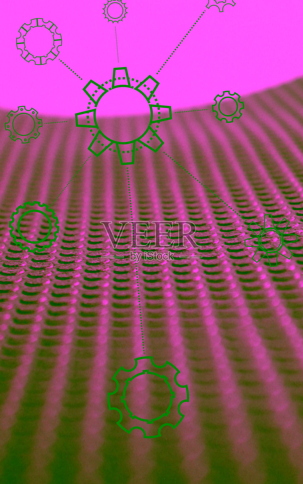 不同形状的透明齿轮的黑色轮廓和在多孔材料的弯曲边缘上带有挤出元素的指导线照片摄影图片