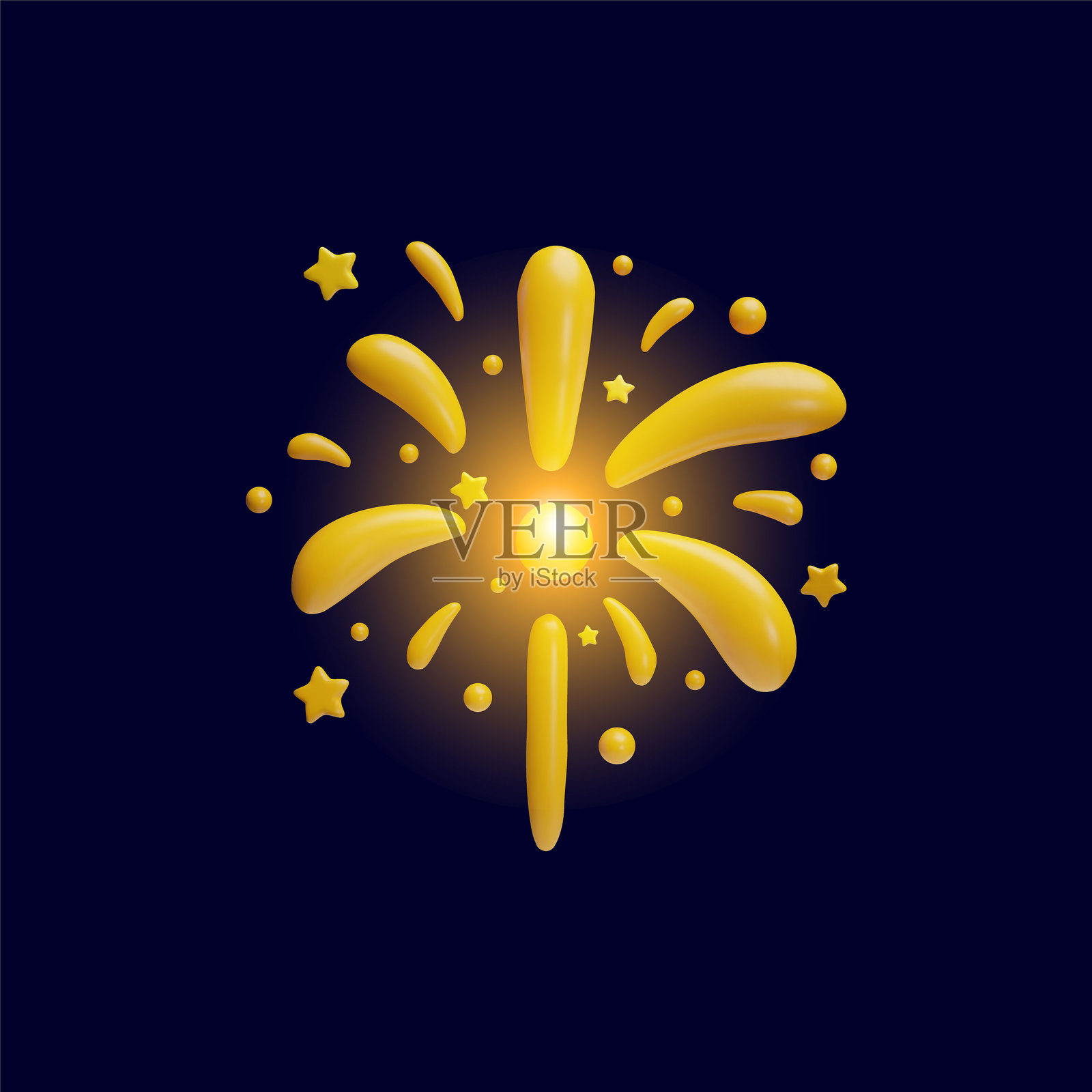 闪烁的光芒，闪亮的烟花棒，3D矢量节日金色光辉，烟花爆炸，星星绽放的礼炮插画图片素材