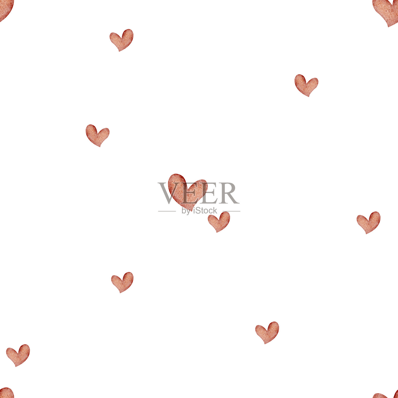 红色心形图案，象征着爱。复古风格的水彩插图，手绘而成。无缝印刷，适用于儿童纺织品、包装、壁纸、服装和情人节。插画图片素材