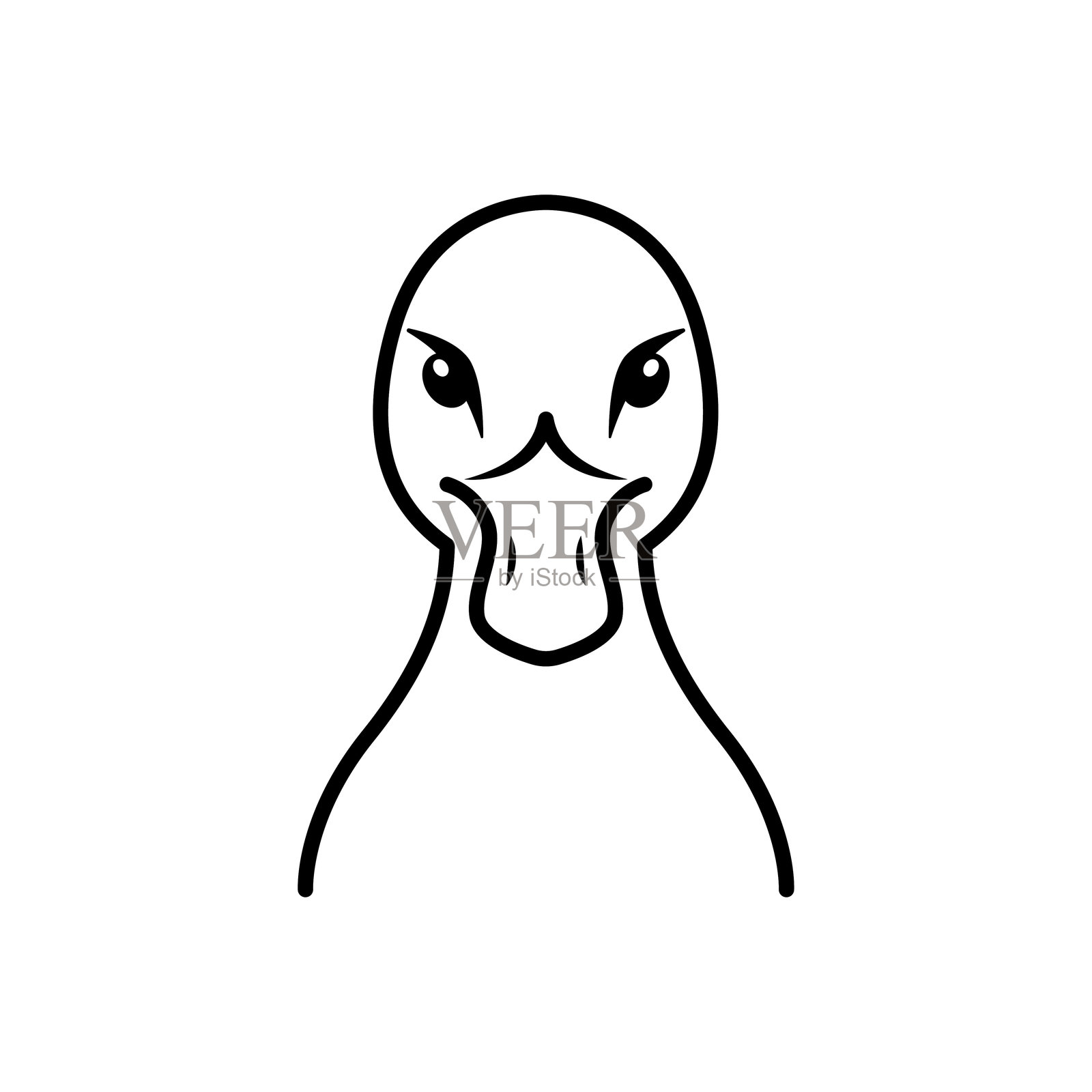 黑色轮廓的鸭头图标，背景为白色。插画图片素材