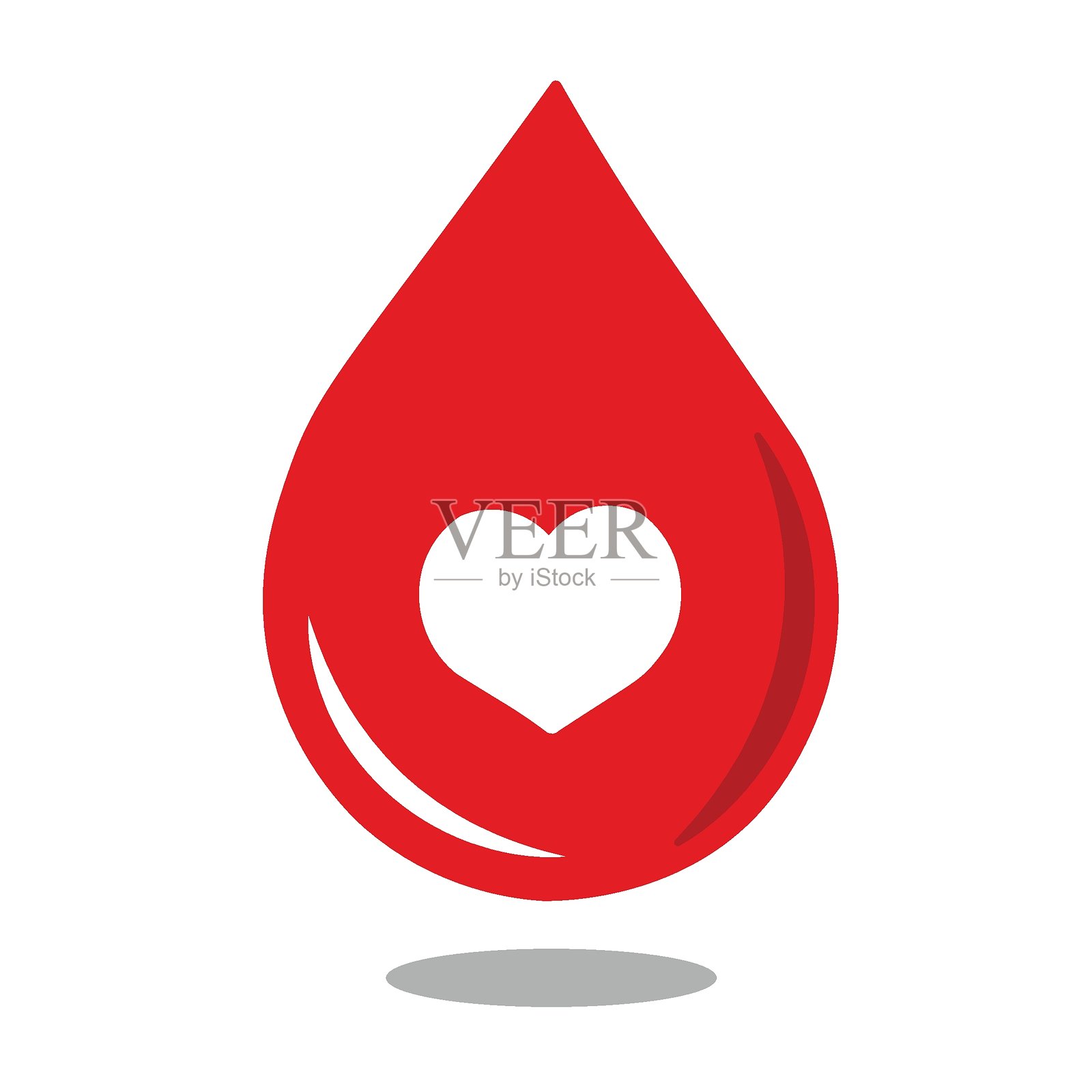 红色水滴图标，带有白色心形，极简设计插画图片素材