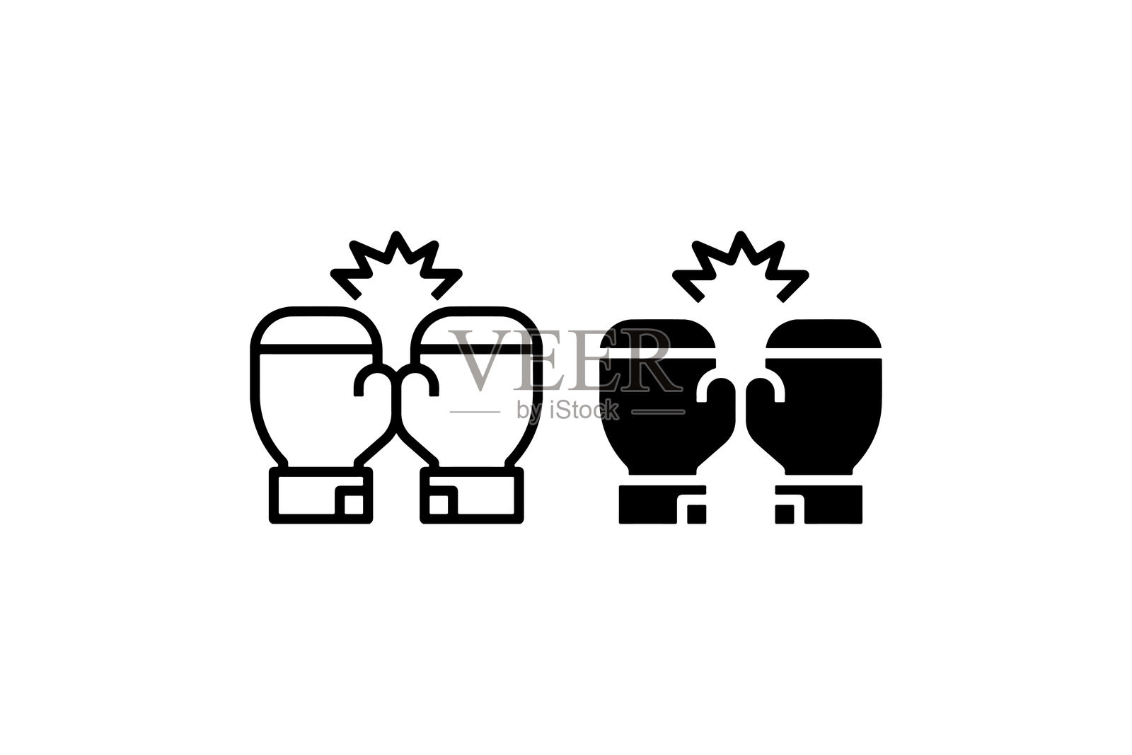 黑白拳击手套碰撞图标 矢量图插画图片素材