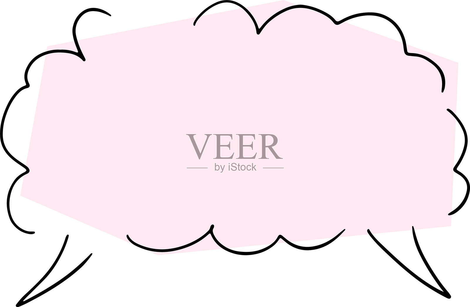 手绘的水平对话思维云，带有破碎的黑色轮廓和多边形粉色填充。插画图片素材