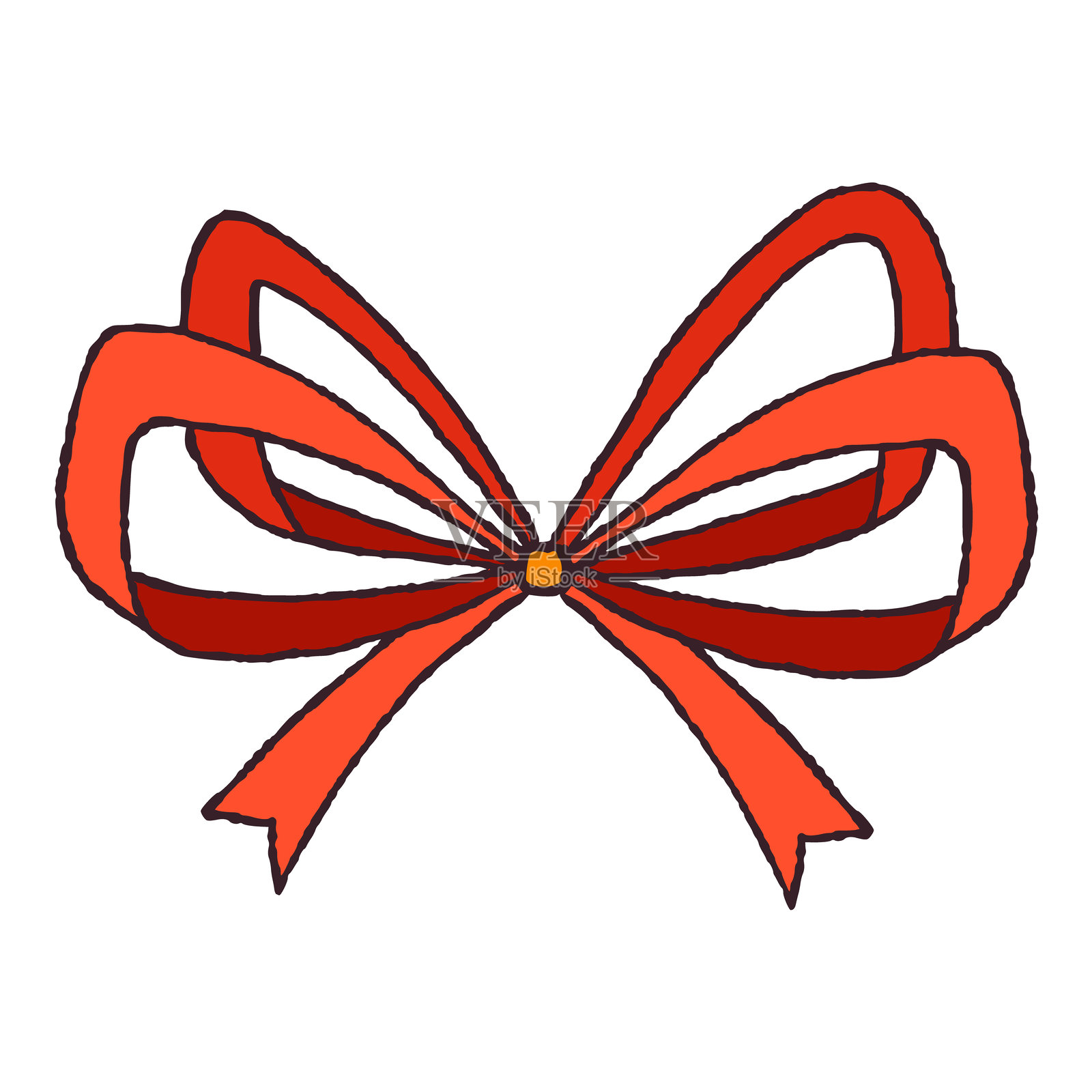 手绘复古风格的红色蝴蝶结，孤立在白色背景上。复古丝带。可爱有趣的蝴蝶结，完美适合节日活动、贺卡、海报、图案和礼物。插画图片素材