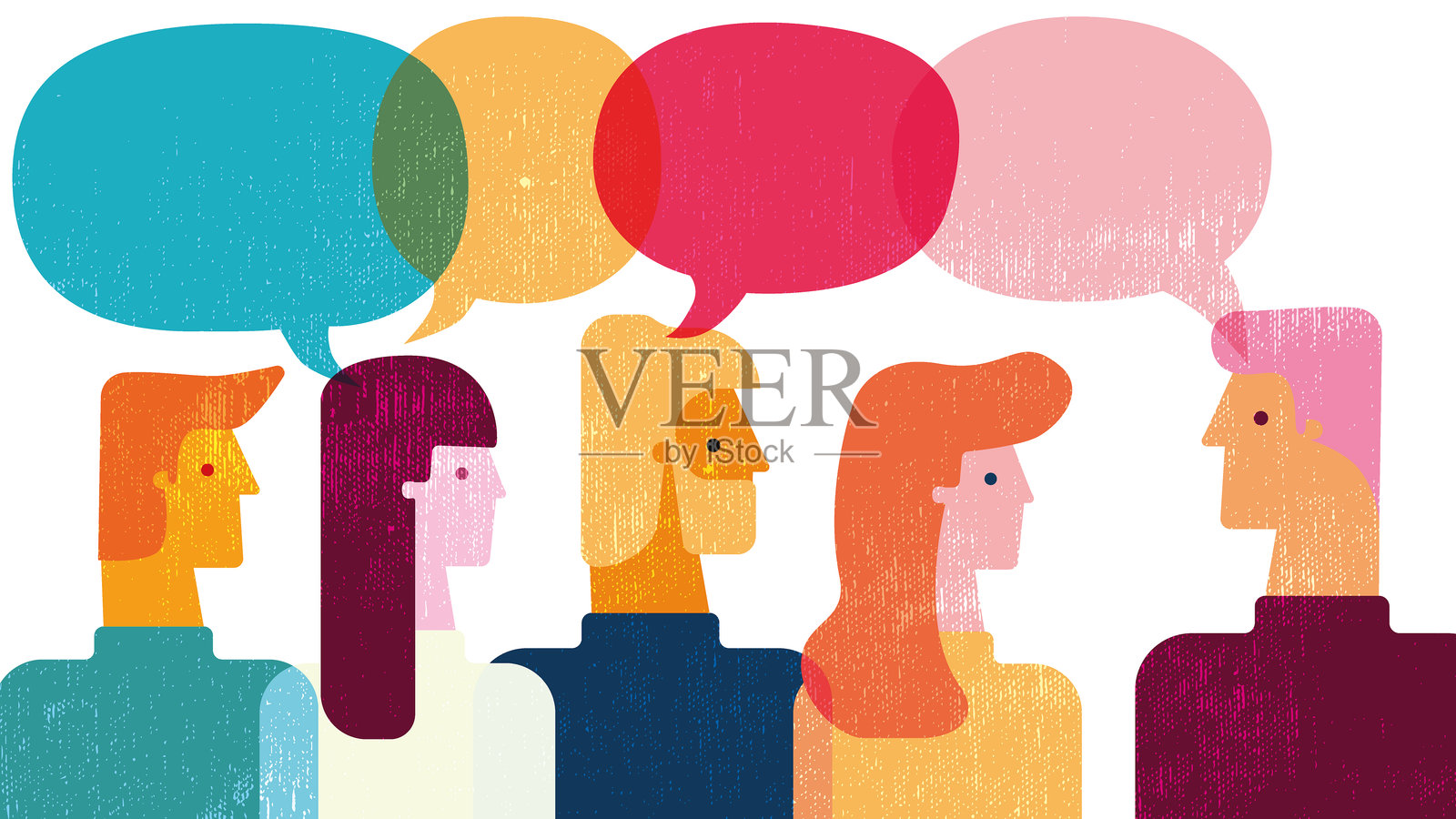 人们在用五彩斑斓的对话气泡交谈插画图片素材