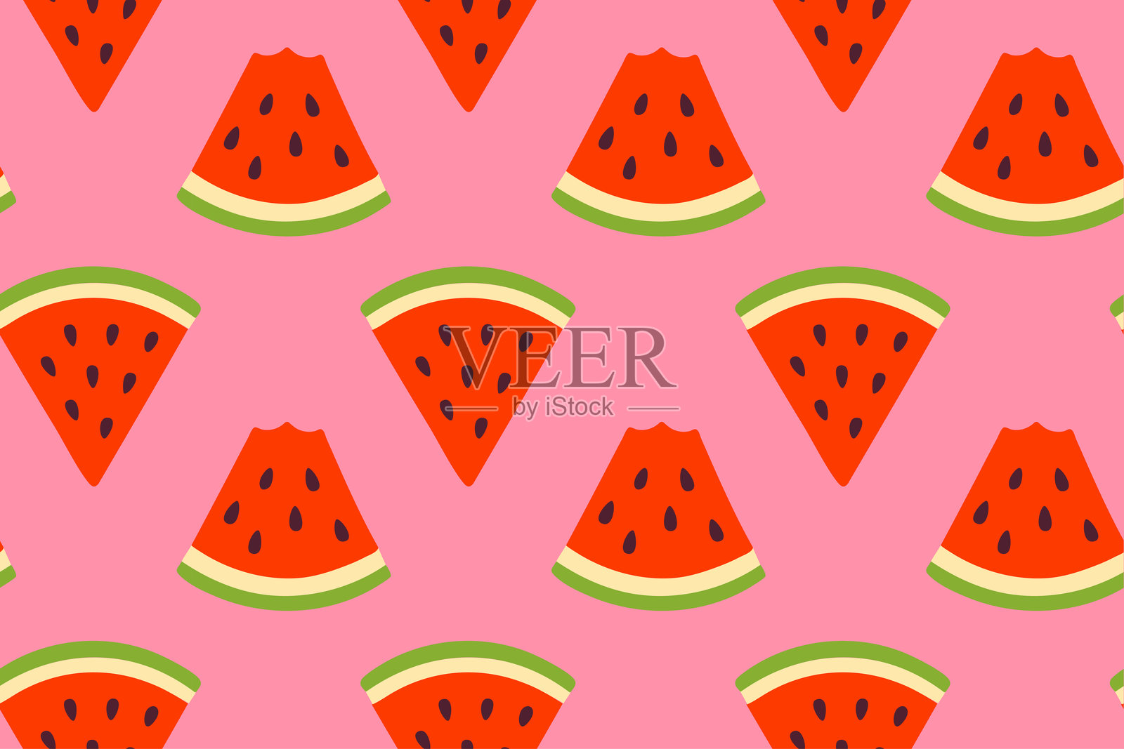 粉色背景上不同角度的西瓜片无缝重复图案插画图片素材