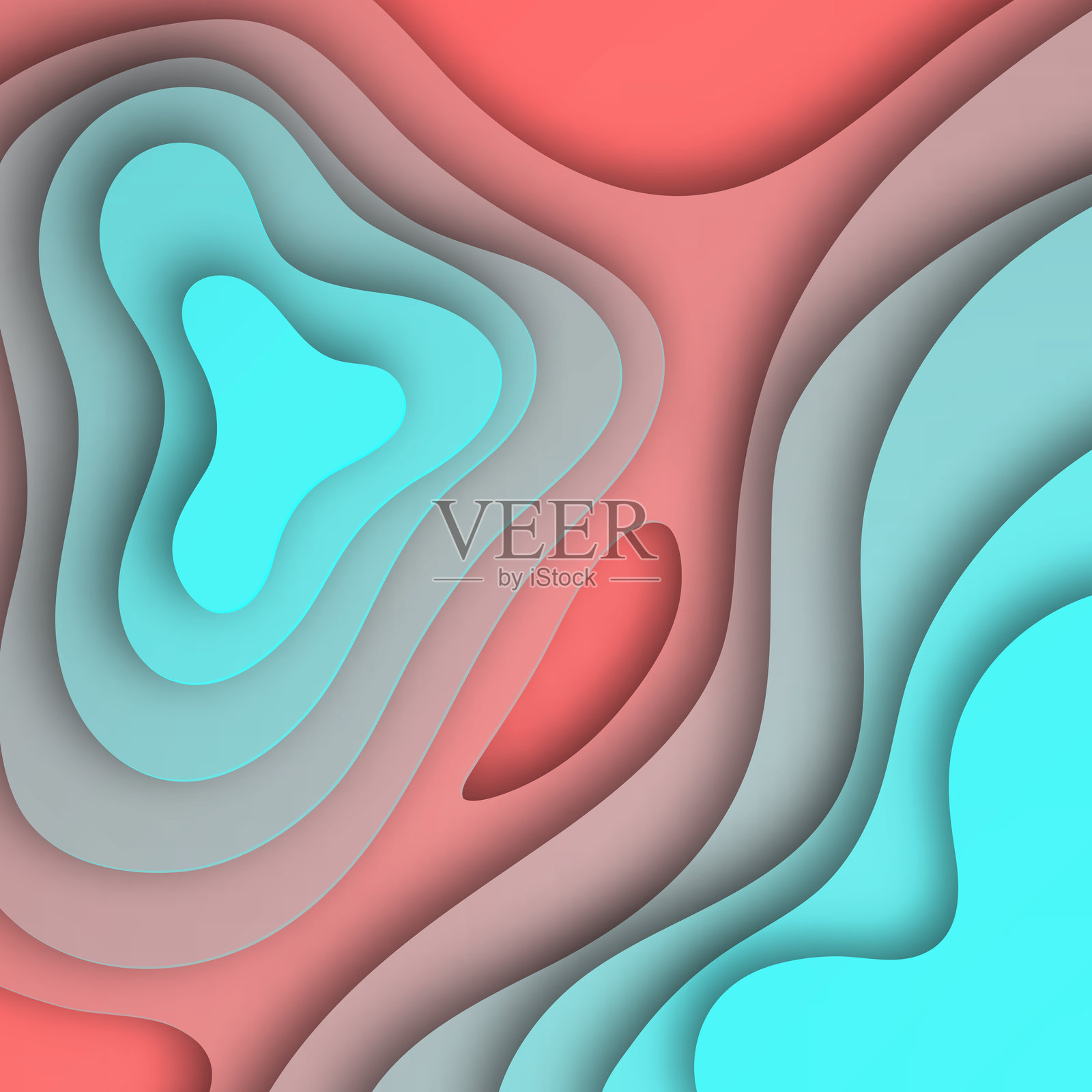 纸雕背景 - 蓝色抽象流体形状 - 时尚的3D设计插画图片素材