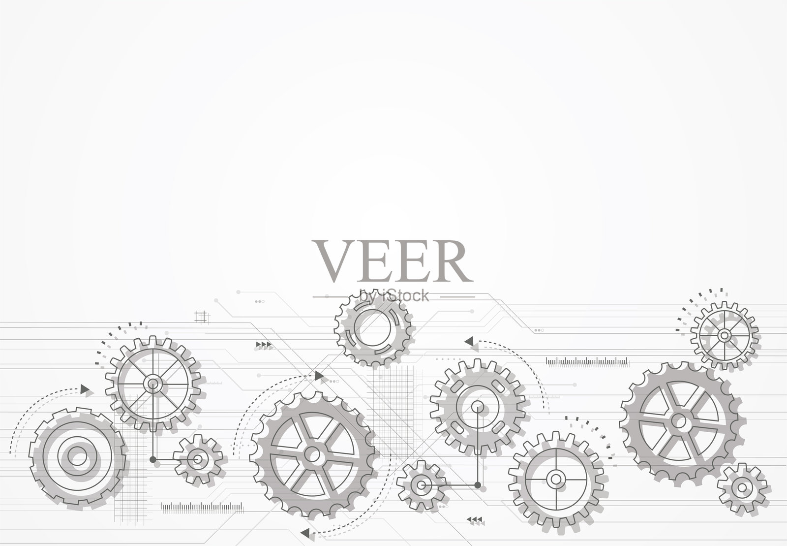 抽象的齿轮和齿轮轮机制技术背景。机械工程设计。矢量插图插画图片素材