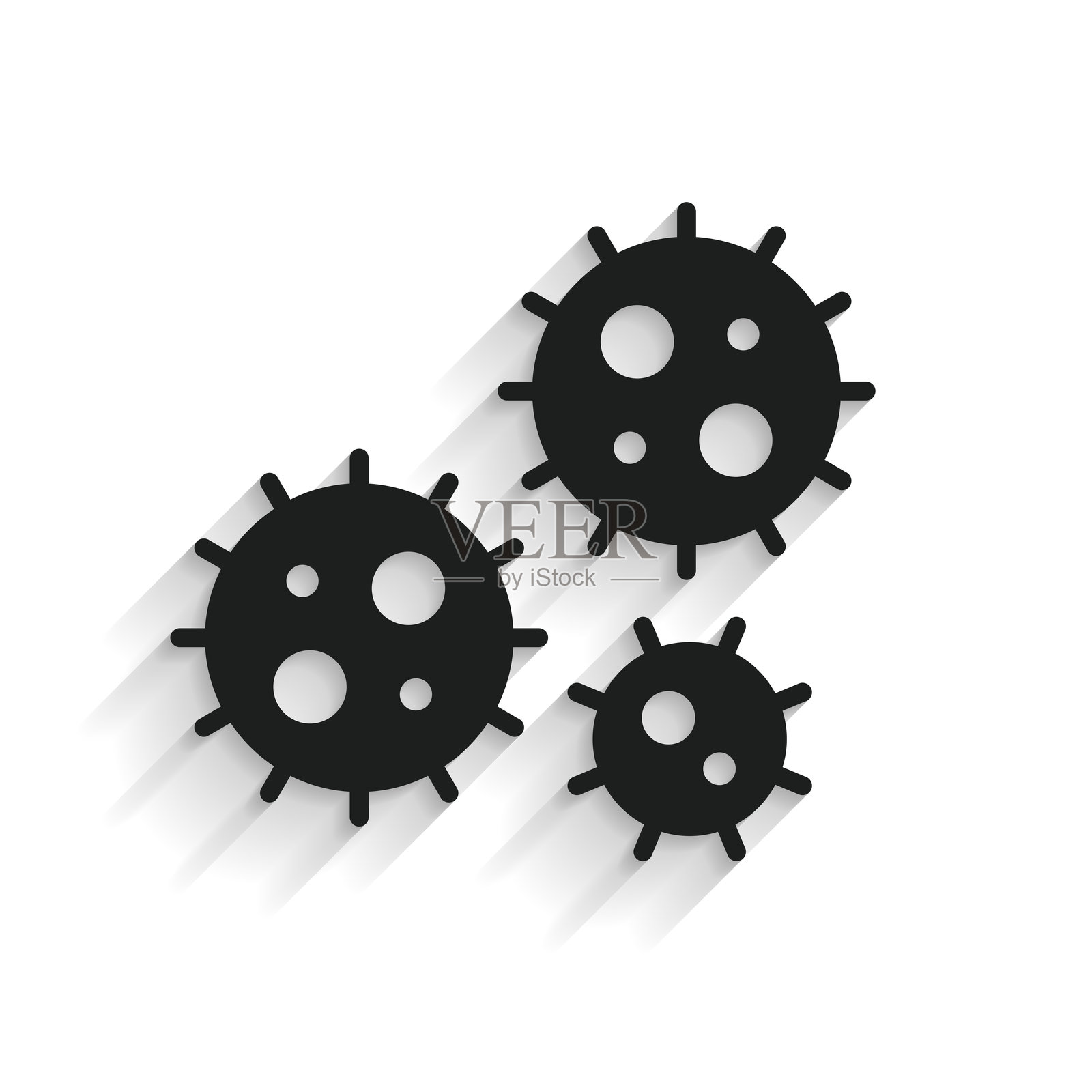 冠状病毒细胞（COVID-19）。带长阴影的图标，背景为白色插画图片素材