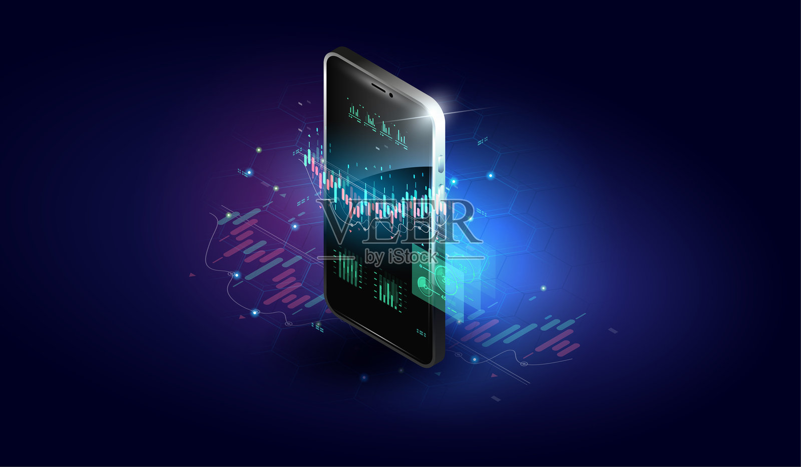 在线统计和数据分析。金融分析，数字金融服务。带有支付系统移动界面的手机。插画图片素材