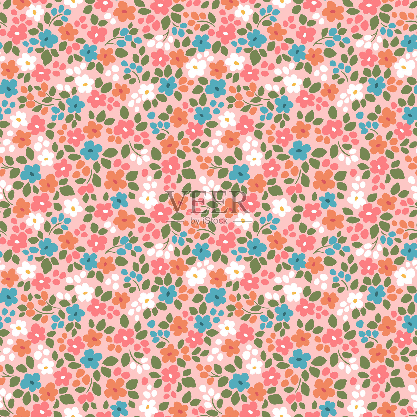 无缝花卉背景。带有小花的花卉图案。插画图片素材