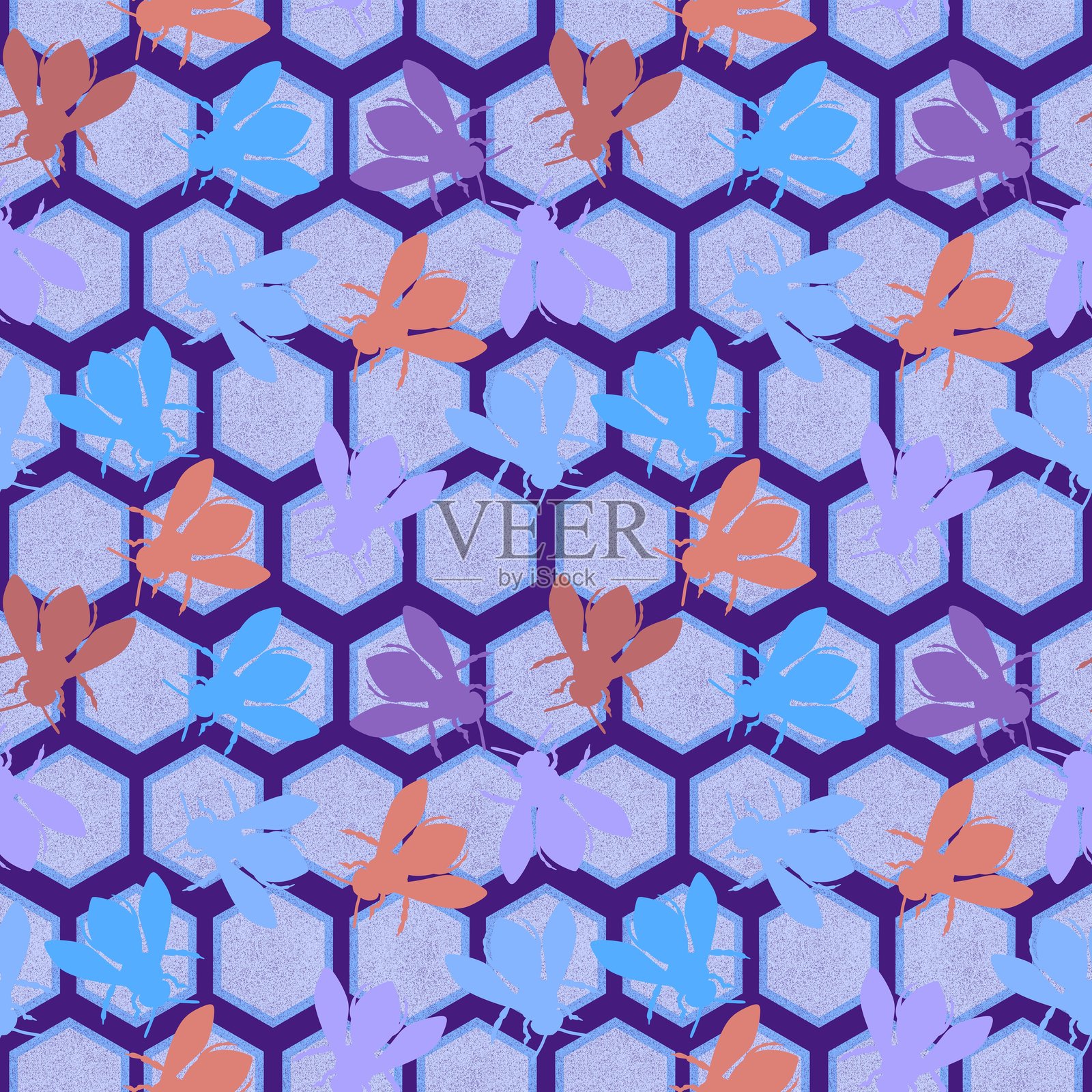 夏季蜜蜂无缝图案，适用于儿童、面料和配饰插画图片素材