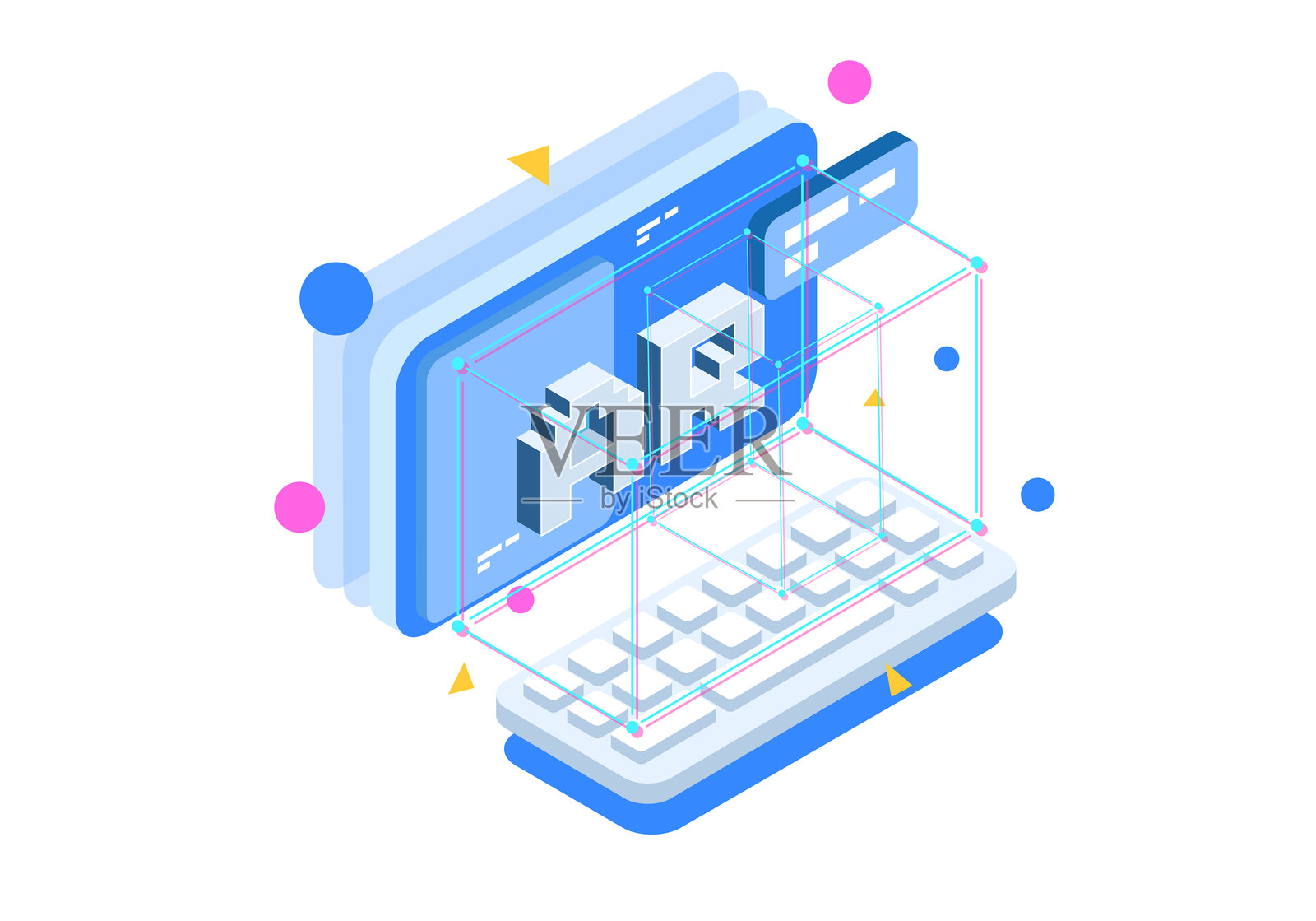 等距设计概念虚拟现实和增强现实。AR和VR开发。网站和移动应用的数字媒体技术。插画图片素材