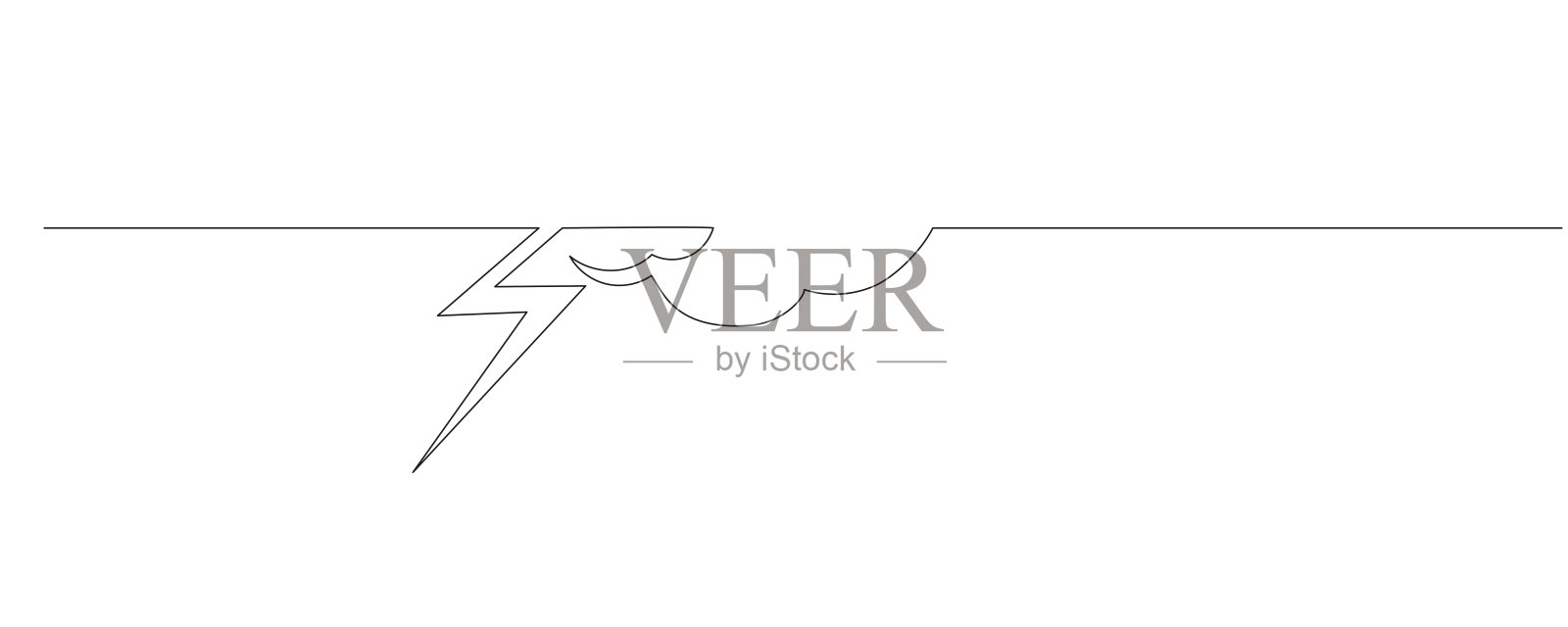 线条艺术云朵和闪电抽象插图。一个连续的轮廓草图图标。环境、自然和天气主题。可编辑的细线轮廓现代时尚绘制。插画图片素材