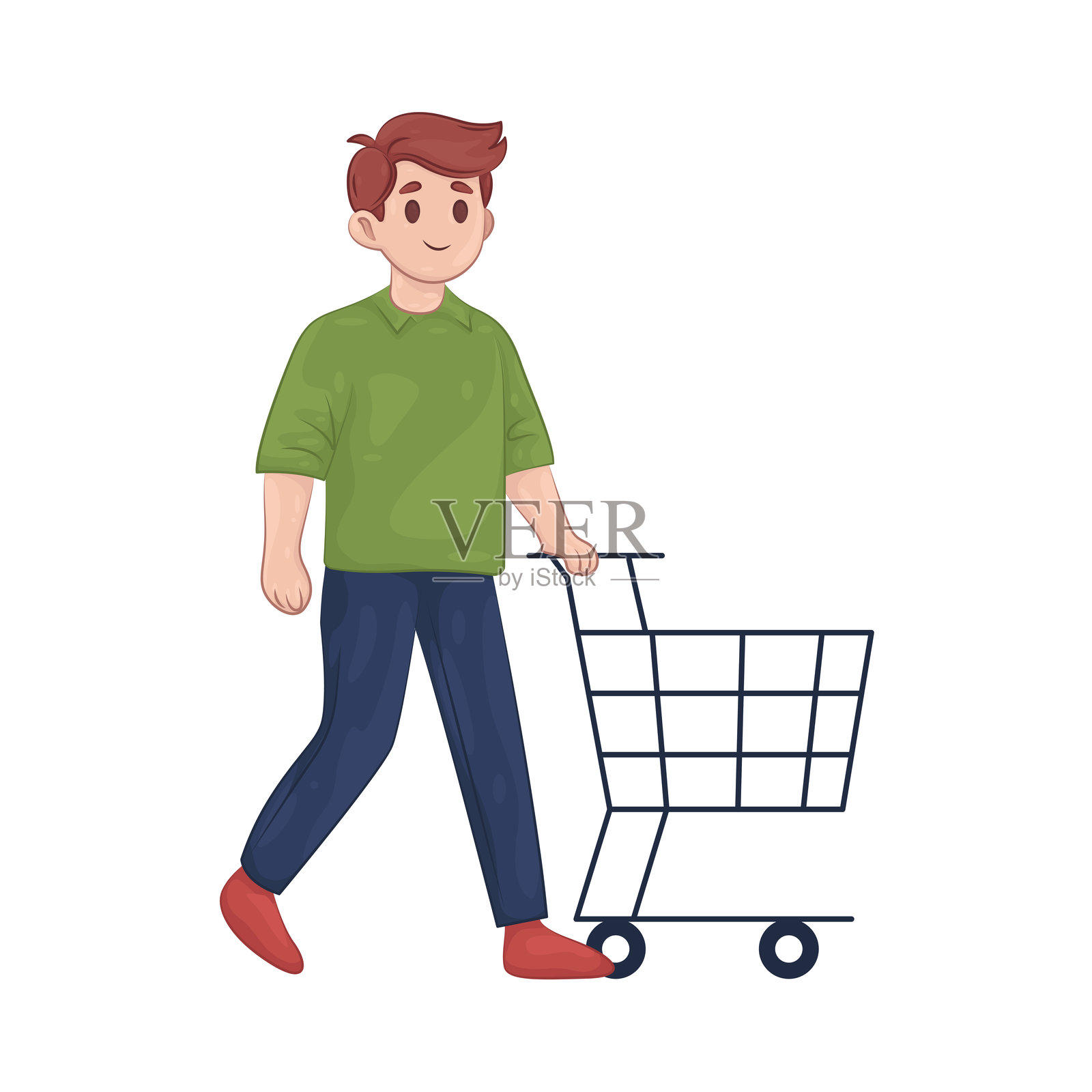 父亲推着购物车插画图片素材