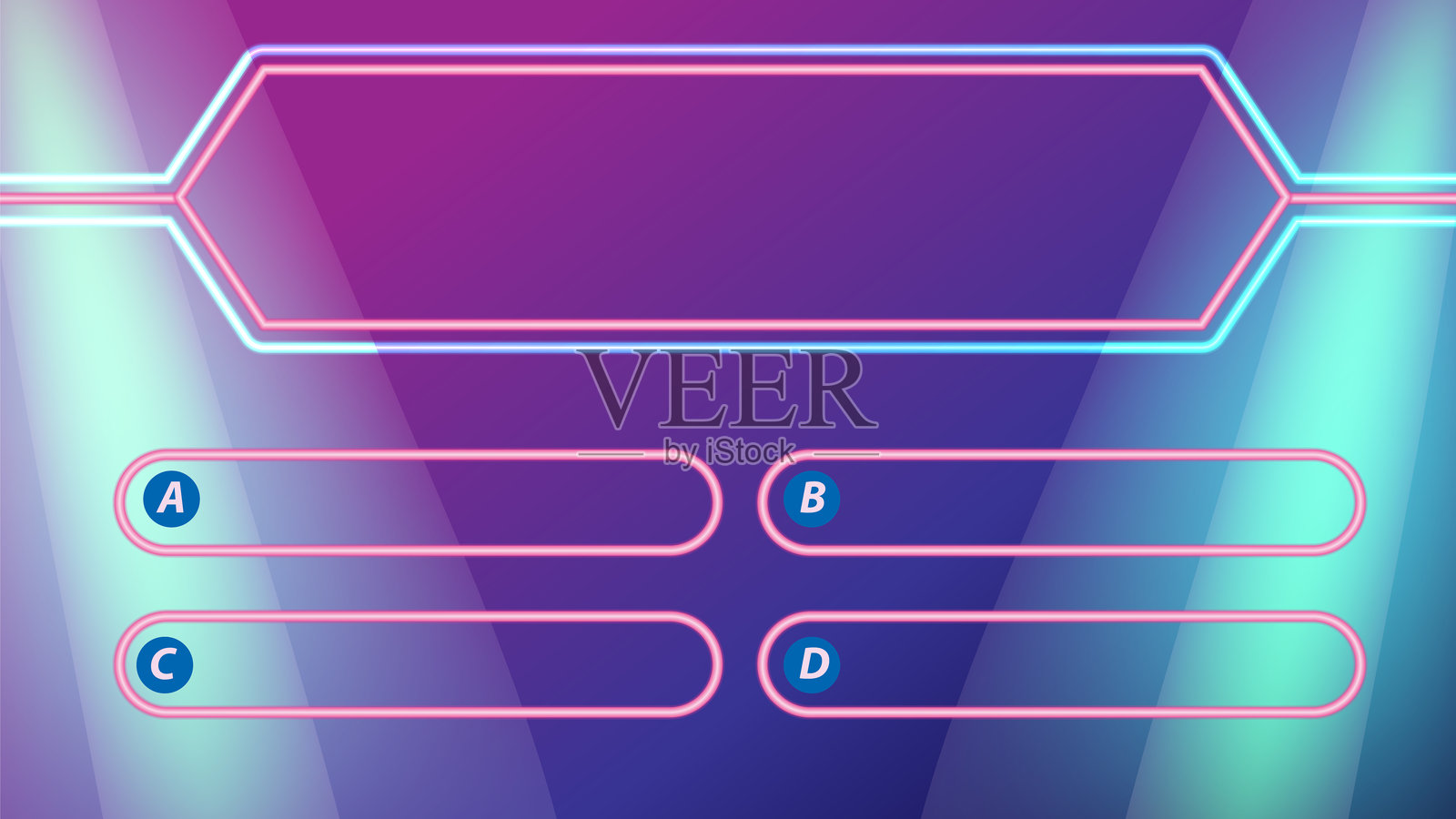 充满活力的霓虹主题游戏节目界面的矢量插图，带有多个选择选项和发光元素插画图片素材