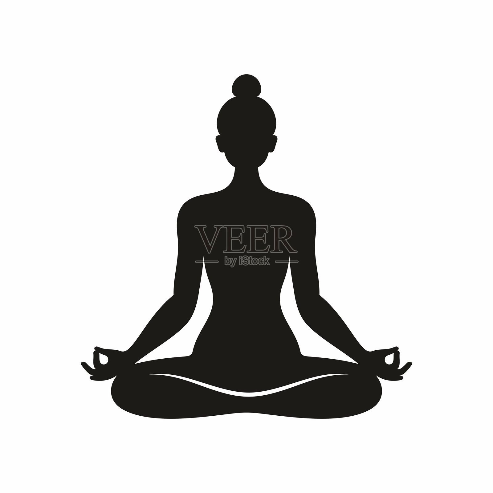 女孩做瑜伽的剪影。矢量插图。冥想剪影，瑜伽图标模板可调色。瑜伽符号矢量标志。卡片设计的装饰。适合印刷、海报的抽象标志，适用于杯子、T恤、手机壳。插画图片素材