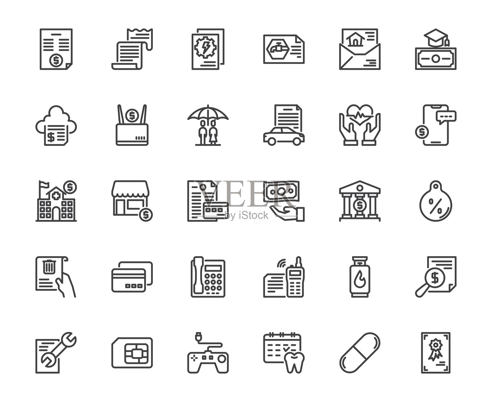 账单和财务图标集 - 线条风格插画图片素材