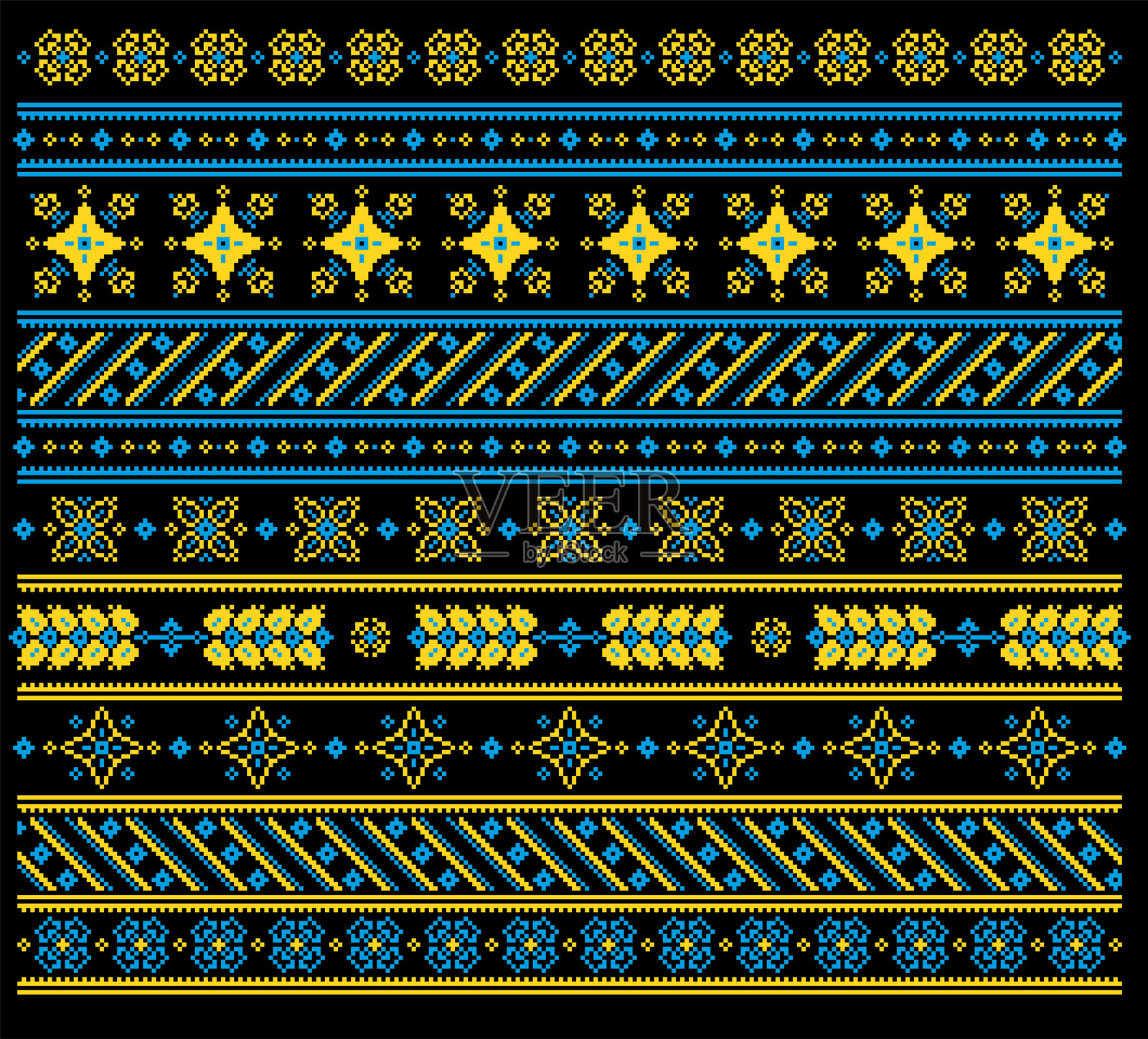 乌克兰传统十字绣符号的装饰性刺绣矢量图插画图片素材