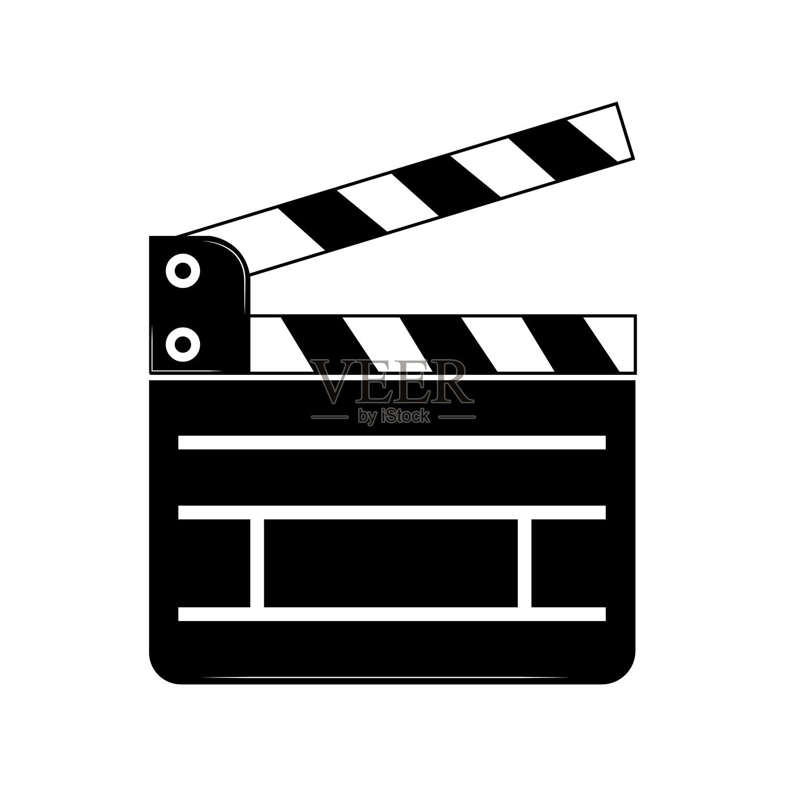 电影拍摄板。拍摄板。一个带有场景信息的板子，关闭时会发出“啪”的声音。拍摄过程和电影行业。电影拍摄板。插画图片素材