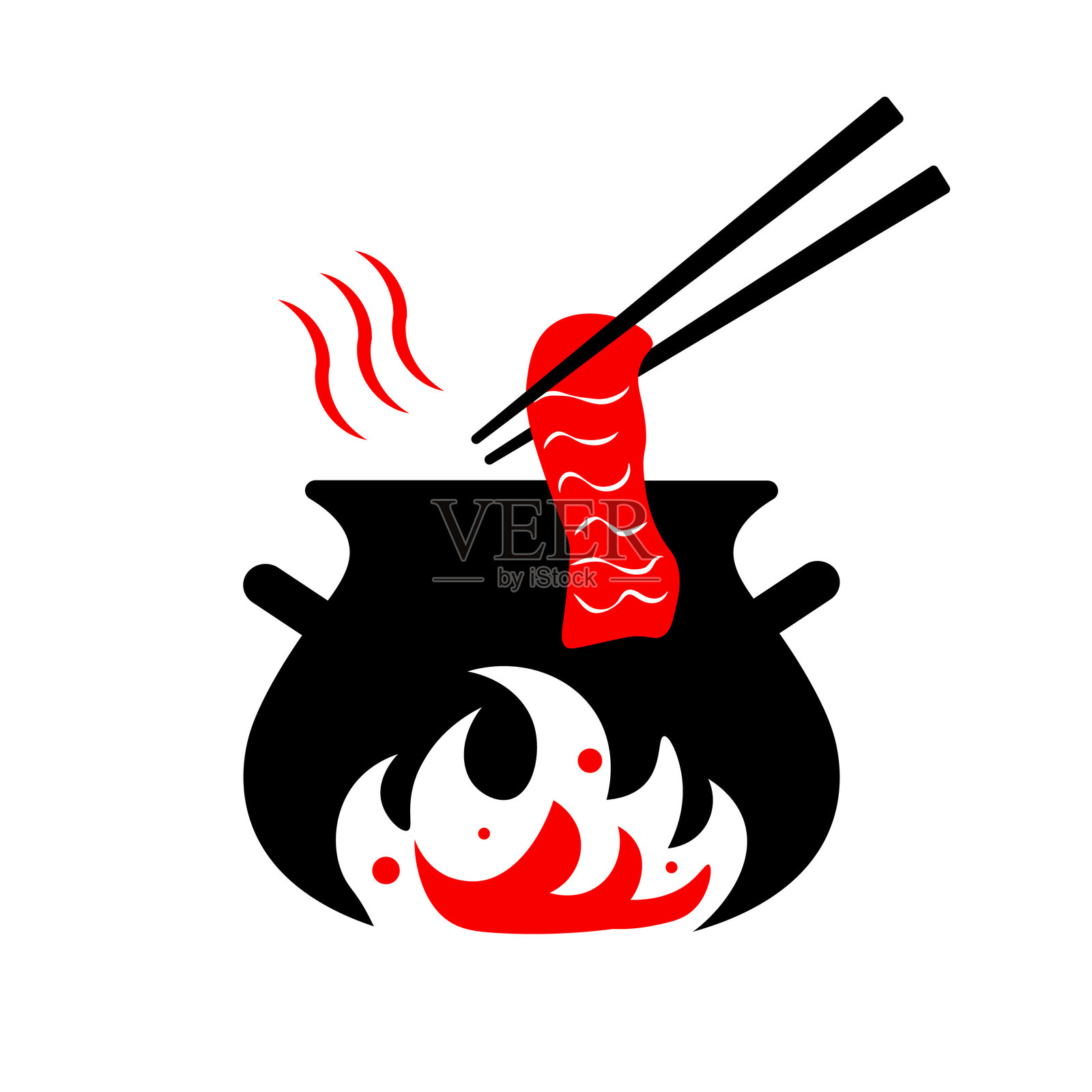 火锅厨房和餐饮餐厅食品标志图标模板，带有大火焰设计插画图片素材