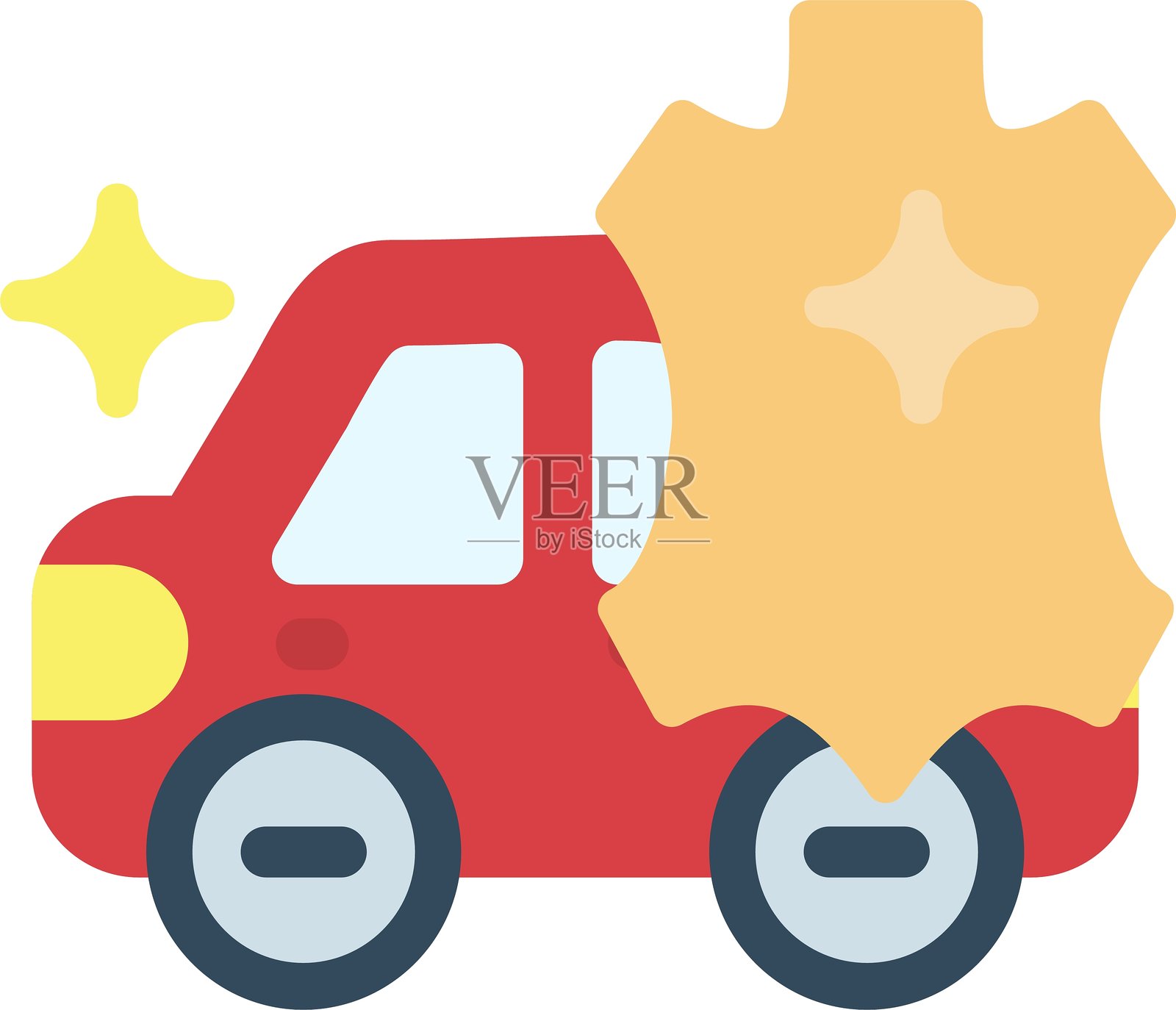 带皮革清洁剂的汽车扁平图标设计插画图片素材