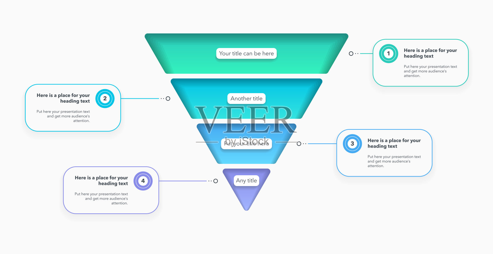 现代漏斗图模板，包含四个彩色部分插画图片素材