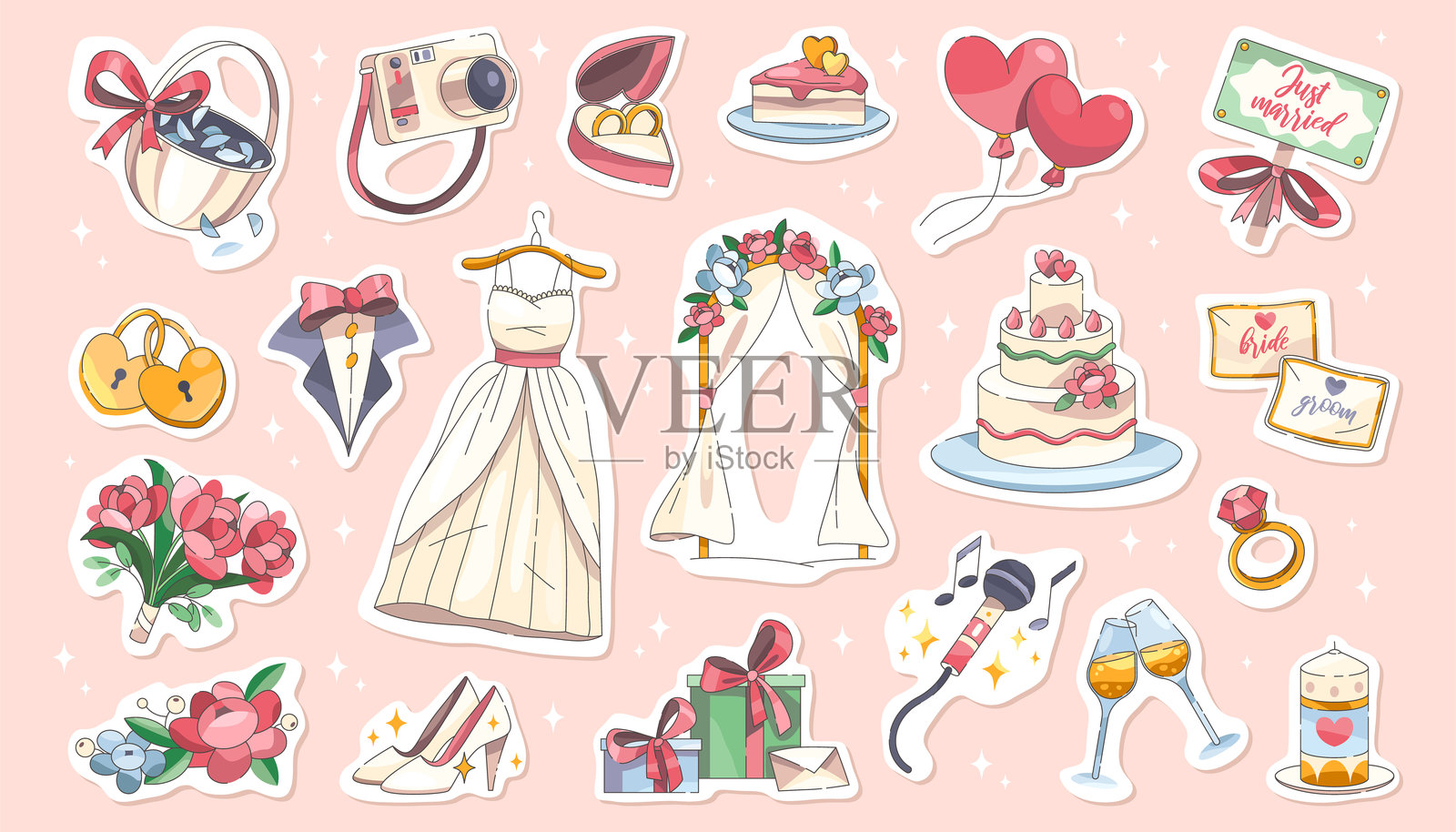 婚礼图标矢量集。婚礼仪式物品。插画图片素材