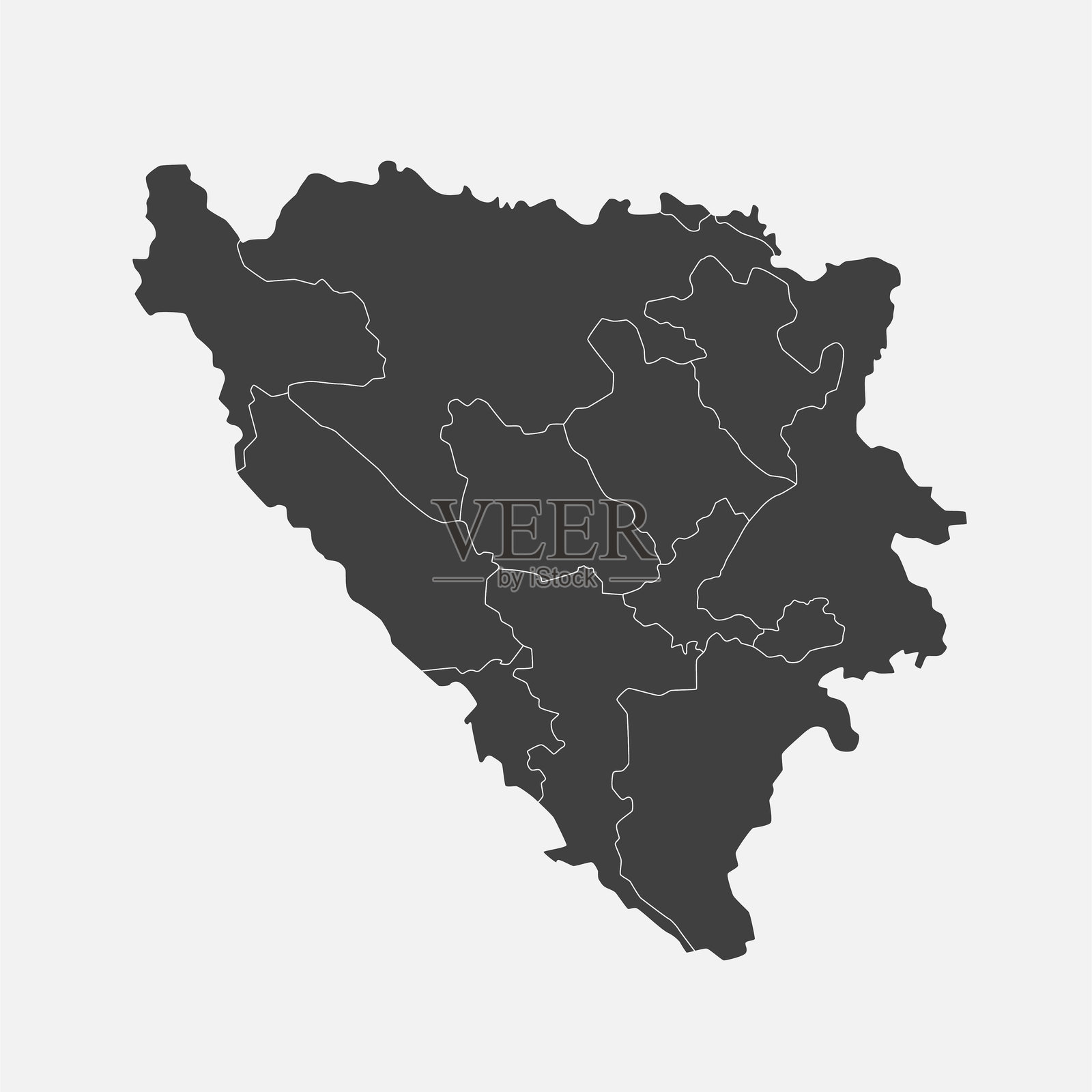 波斯尼亚和黑塞哥维那的区域划分矢量地图插画图片素材