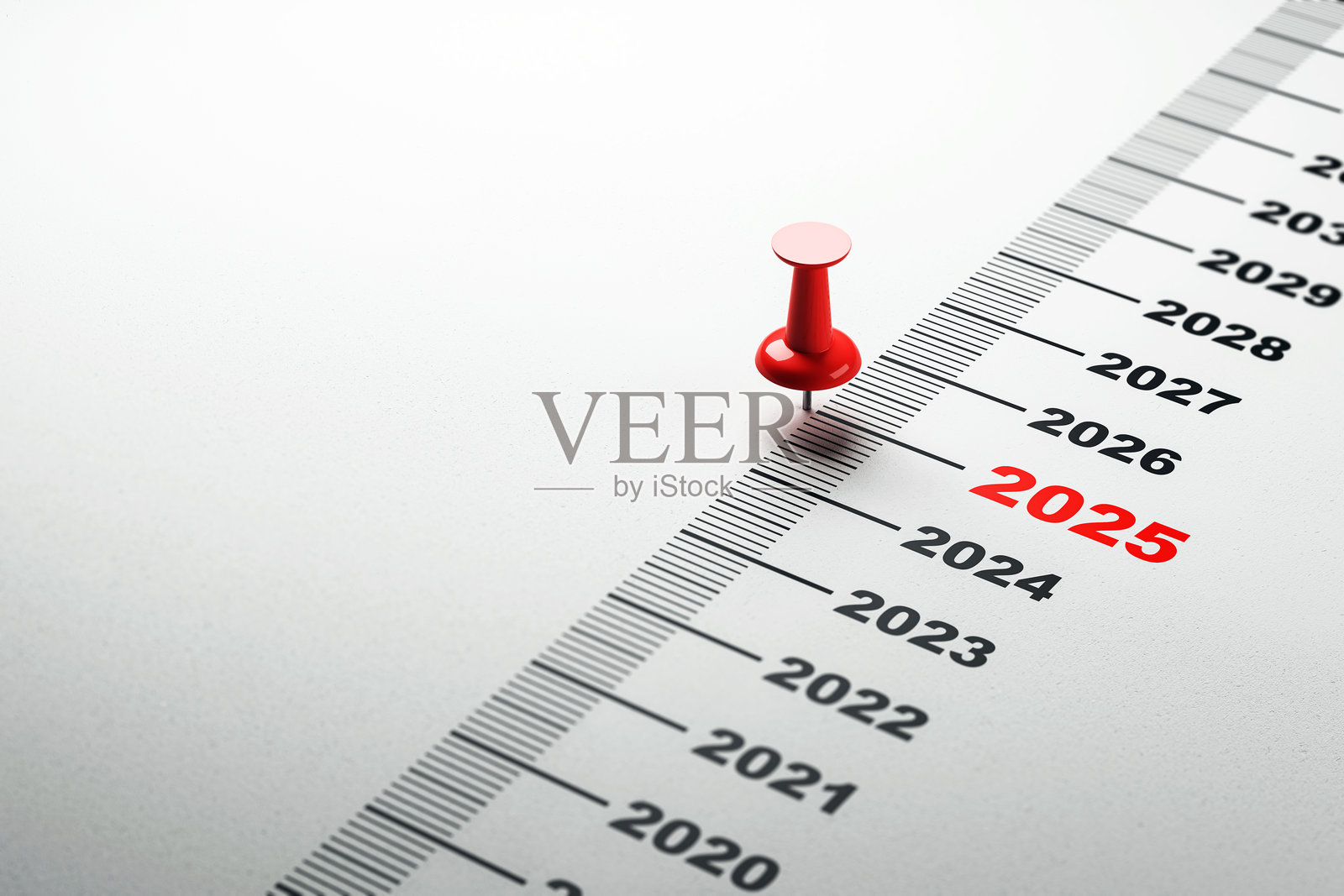 时间线概念中标记2025年的红色图钉。3D渲染。照片摄影图片
